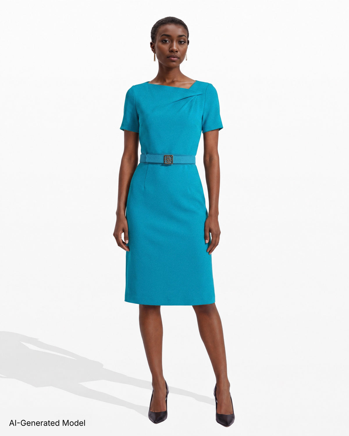 [SKU:12061549-8DA] Twist Neck Sheath Dress