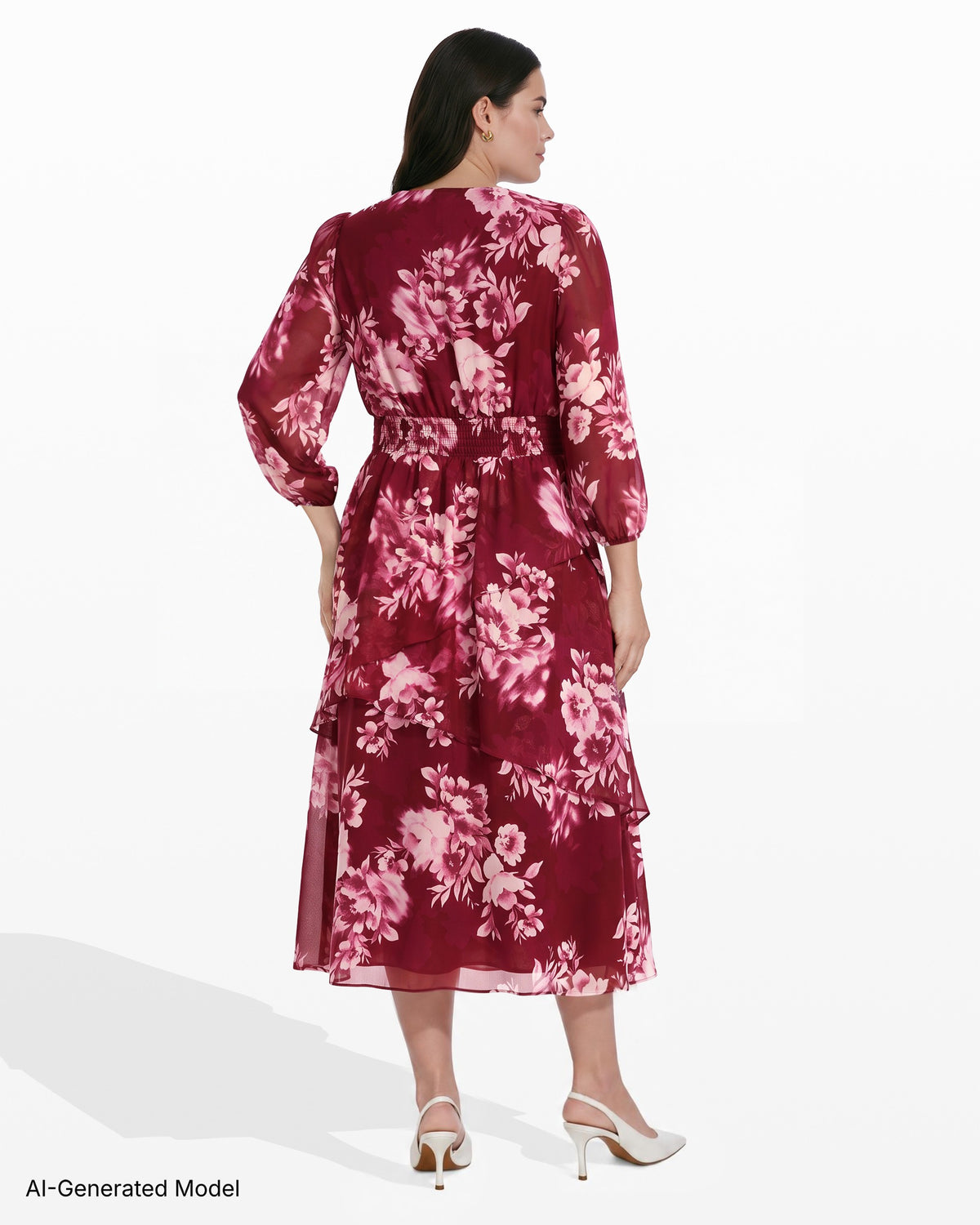 [SKU:12069758-2BK] Plus Size Tiered V-Neck Midi Dress