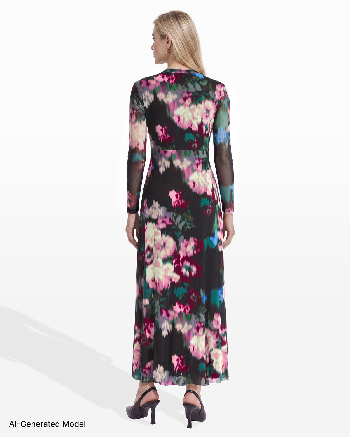 [SKU:12068197-6ZP] Printed Mesh Twist Maxi Dress