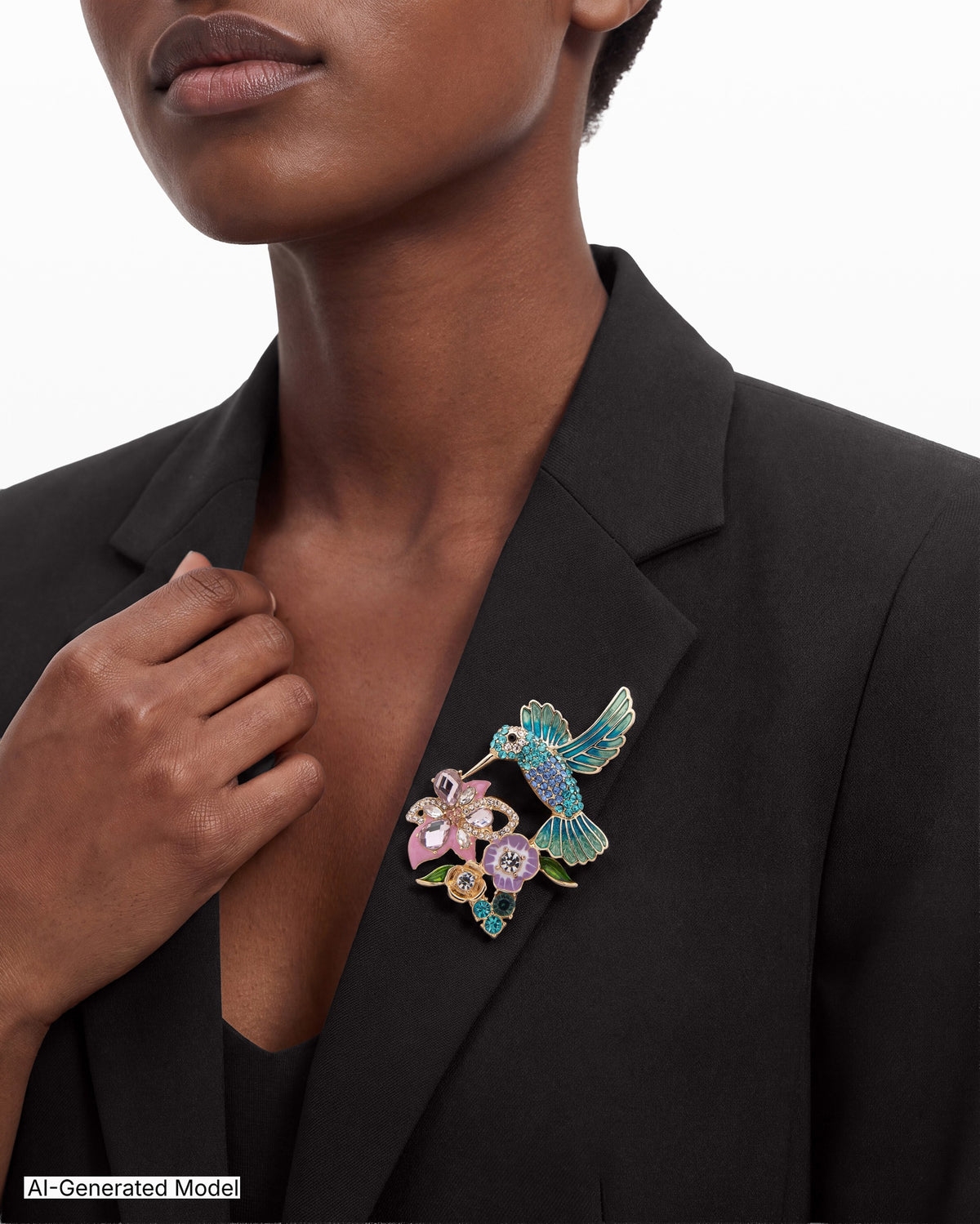 [SKU:60561920-Z01] Hummingbird and Flower Brooch