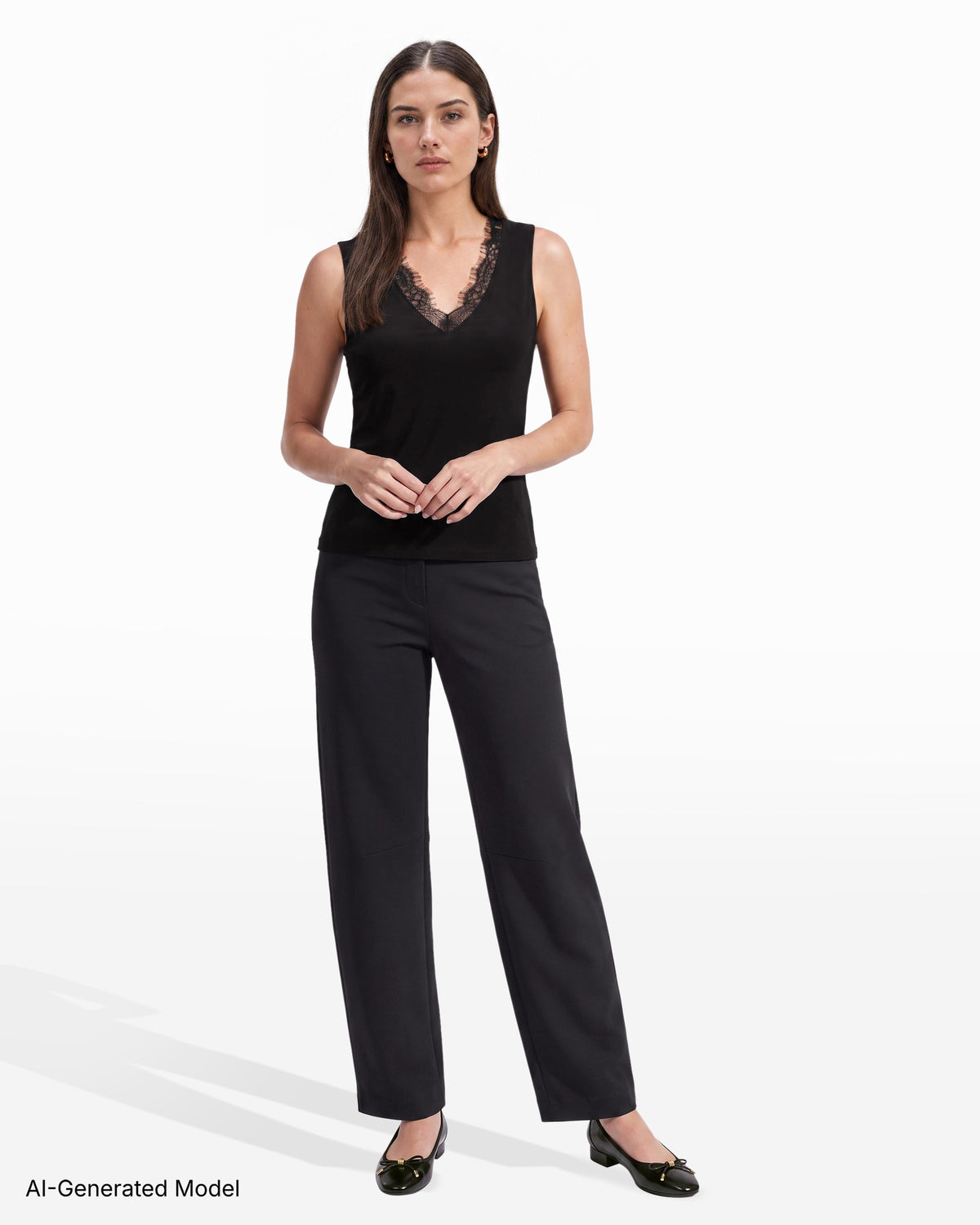 [SKU:12066138-3QK] V-Neck Lace Trim Top