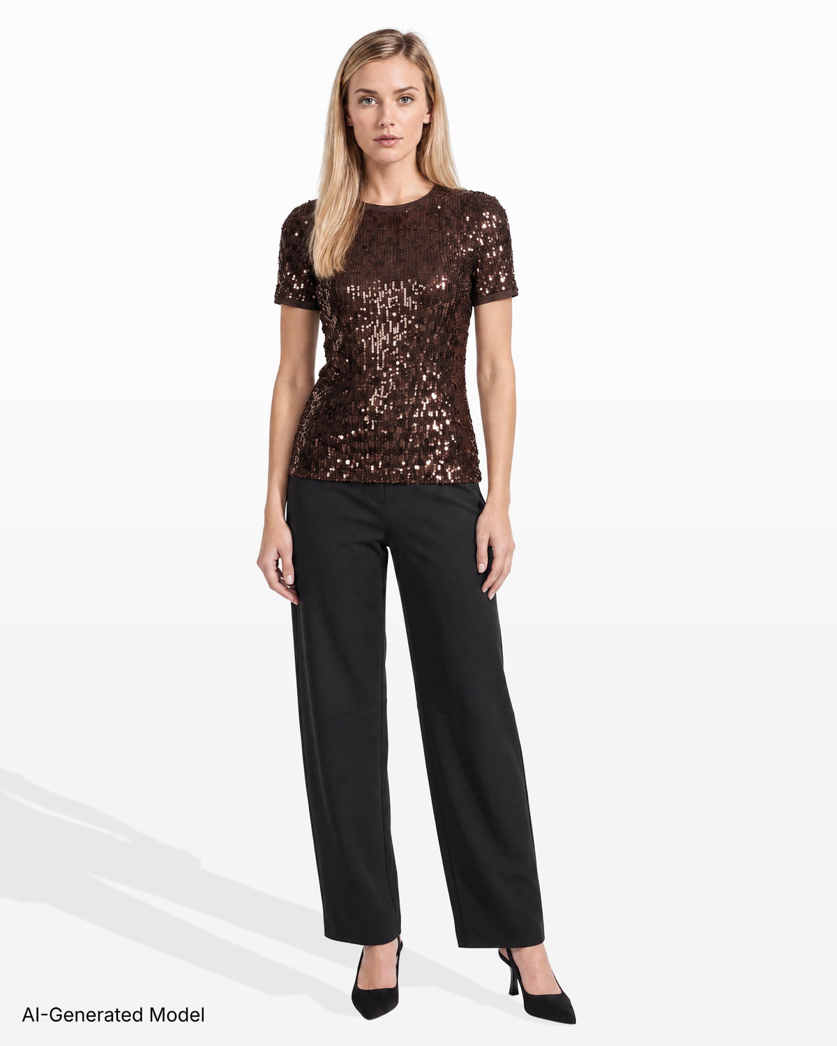 [SKU:12065673-5BJ] Sequin Crew Neck Knit Top