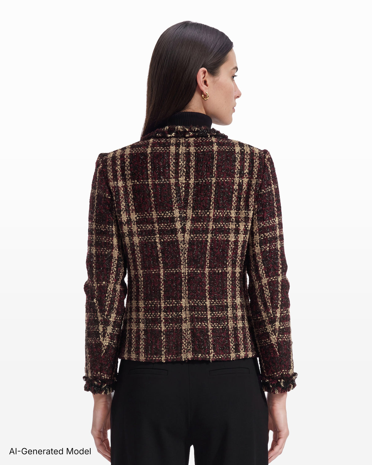 [SKU:12067477-0PJ] Fringe-Trim Tweed Jacket