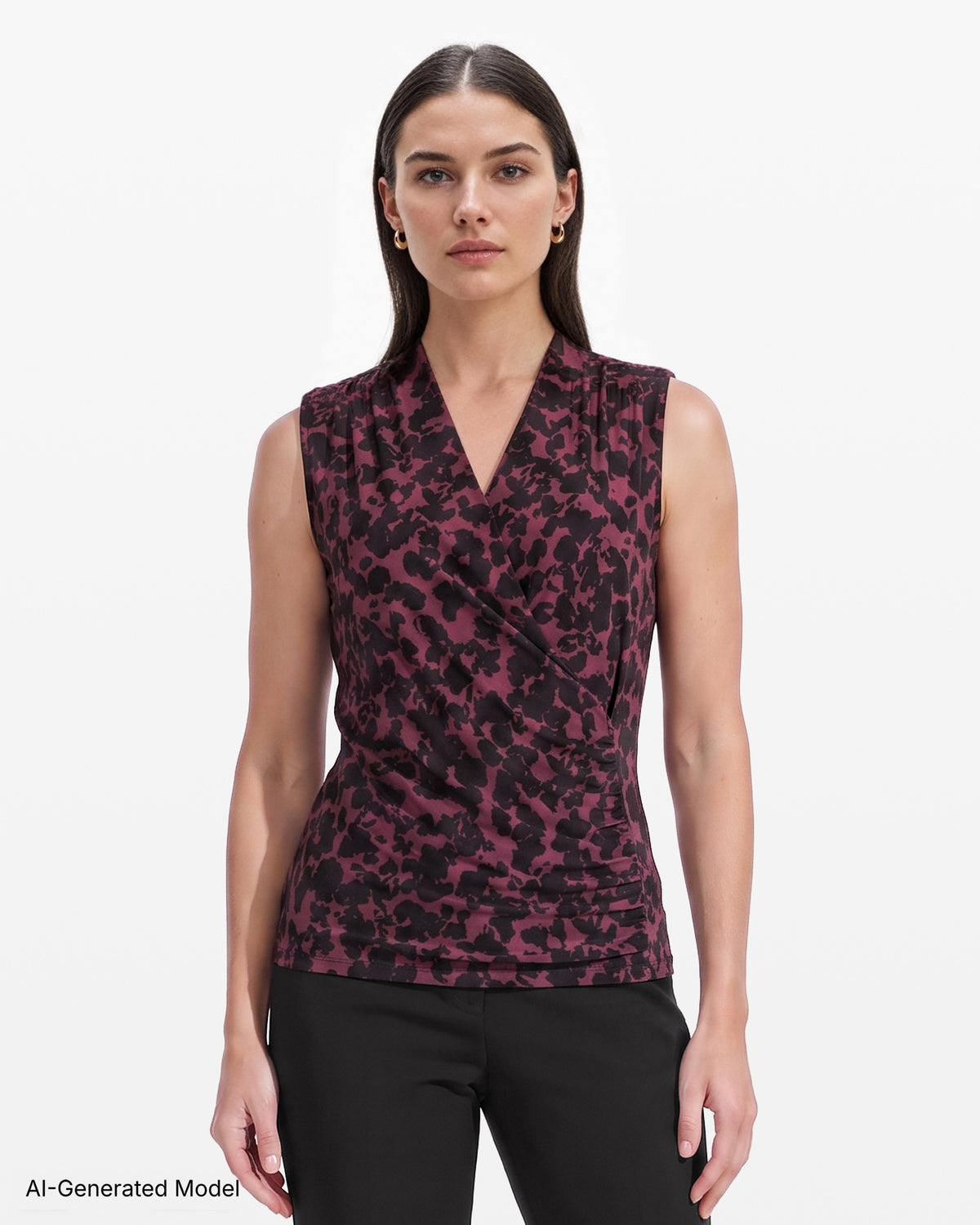 [SKU:12066102-0GR] Sleeveless Faux Wrap V-Neck Top