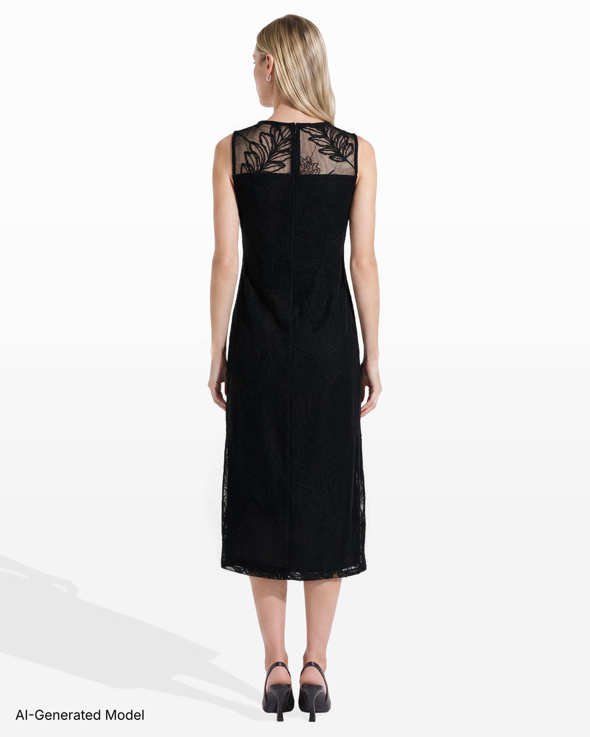 [SKU:12061660-3QK] Sleeveless Mesh Neck Midi Dress