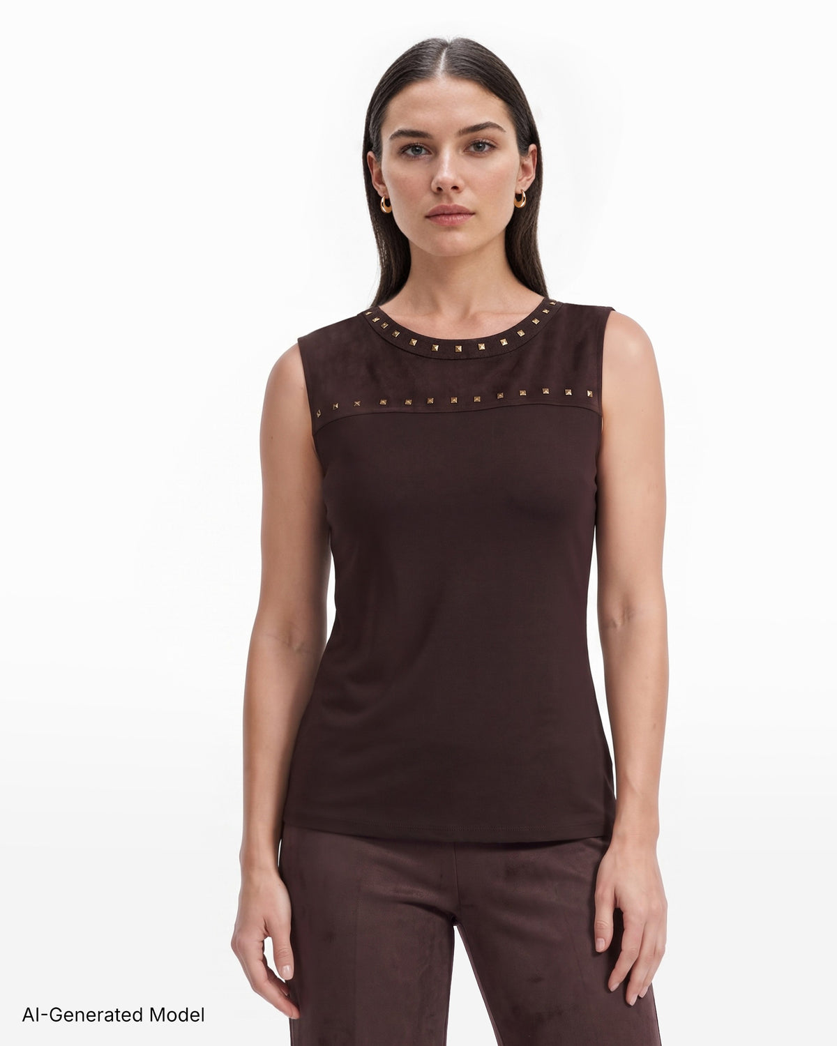 [SKU:12065919-5BJ] Sleeveless Stud Trim Top