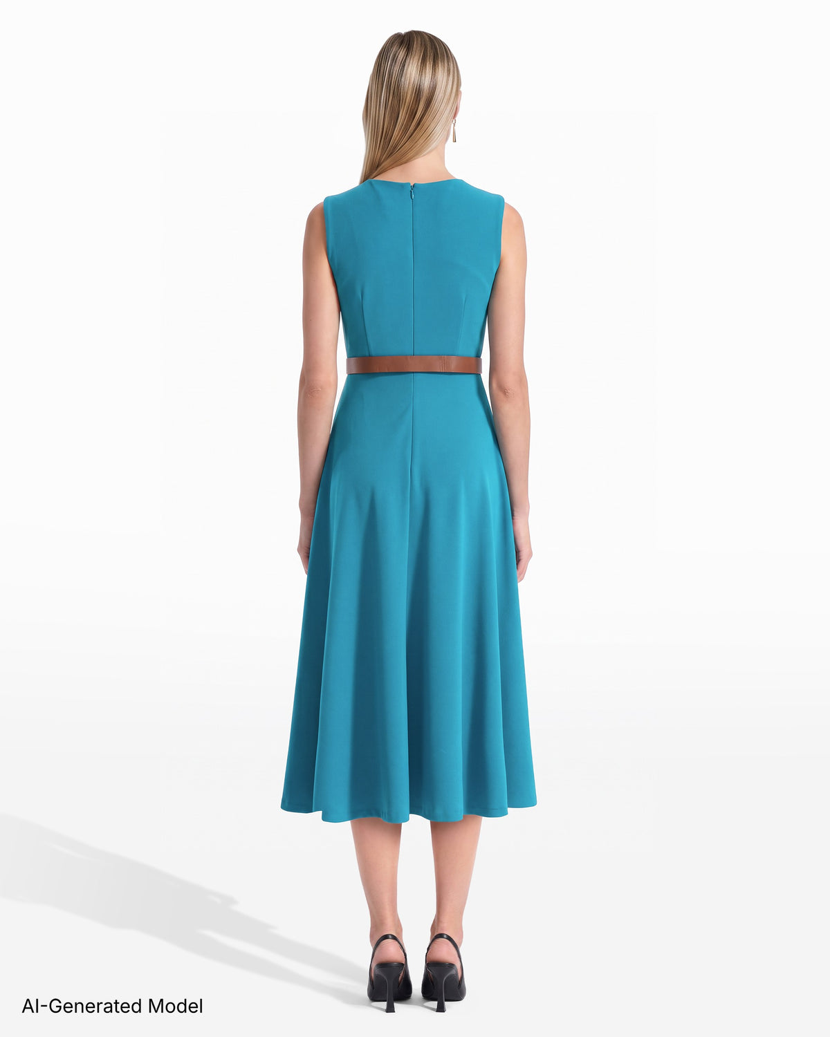 [SKU:12061651-8DA] Twist Neckline Fit & Flare Dress