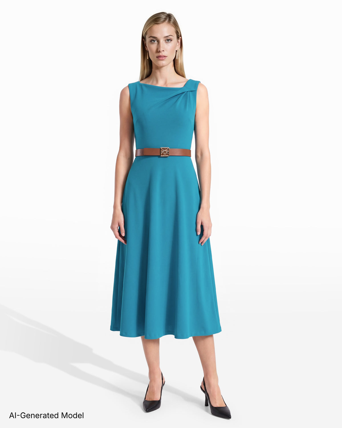 [SKU:12061651-8DA] Twist Neckline Fit & Flare Dress