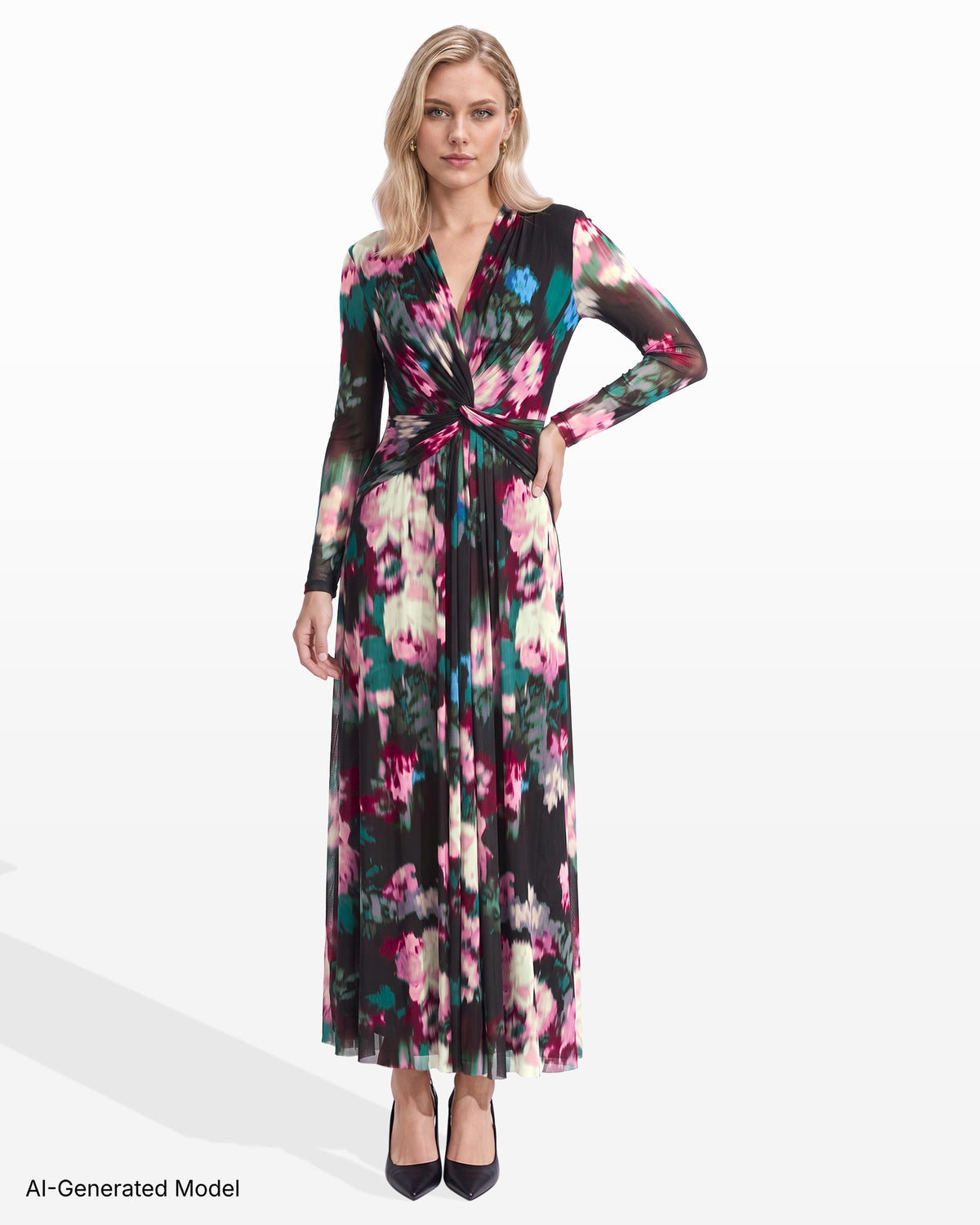 [SKU:12068197-6ZP] Printed Mesh Twist Maxi Dress