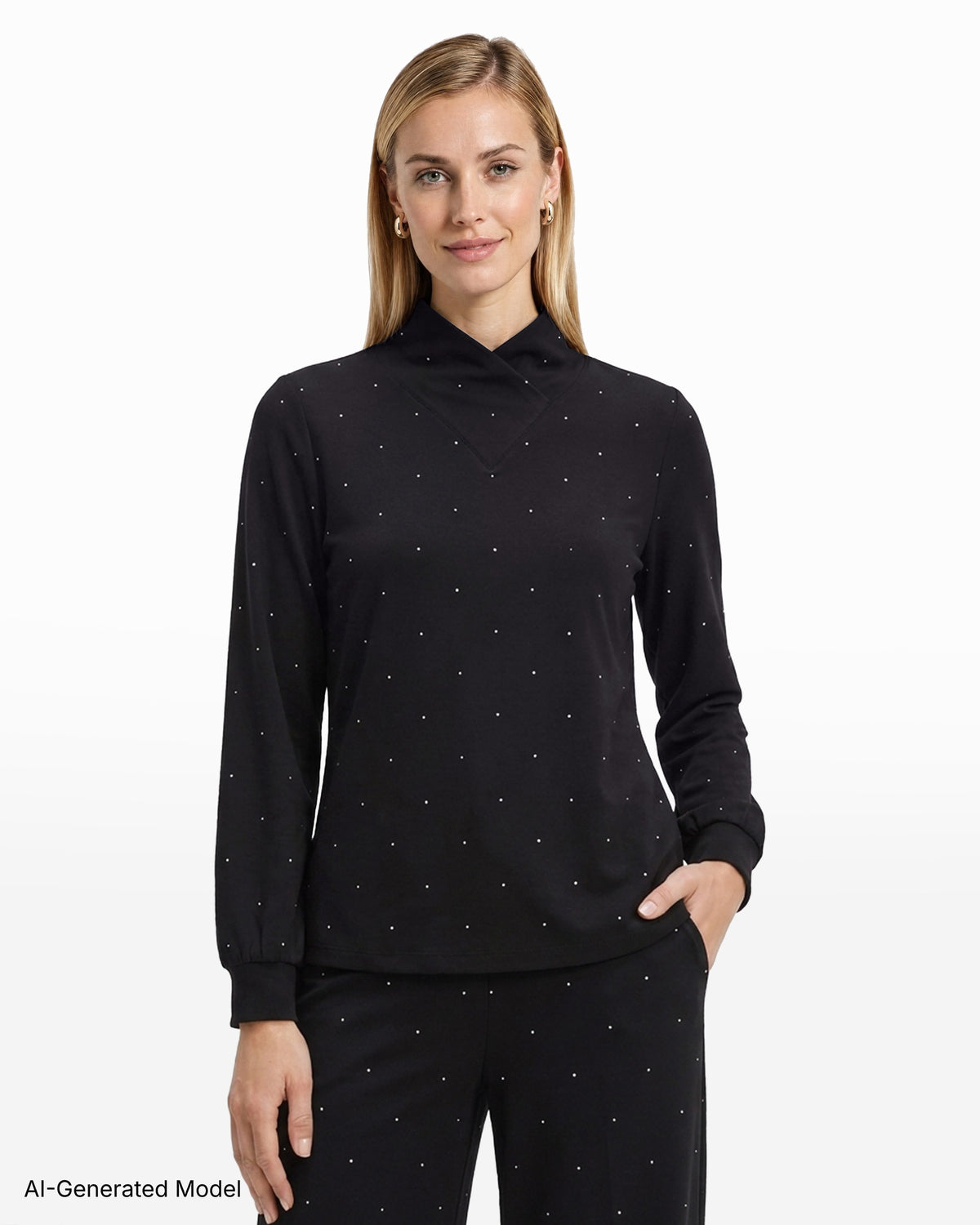 [SKU:12060673-3QK] Long Sleeve Shawl Neck Knit Top