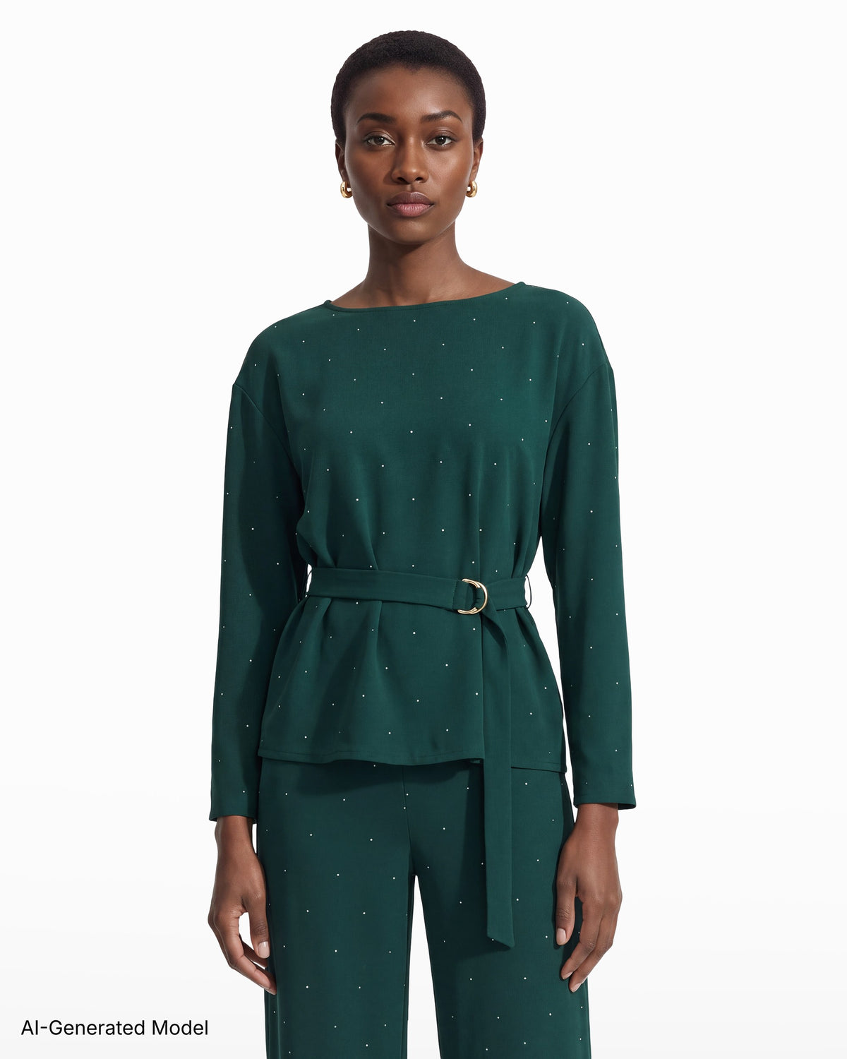 [SKU:12061261-3DO] Belted Boat Neck Top