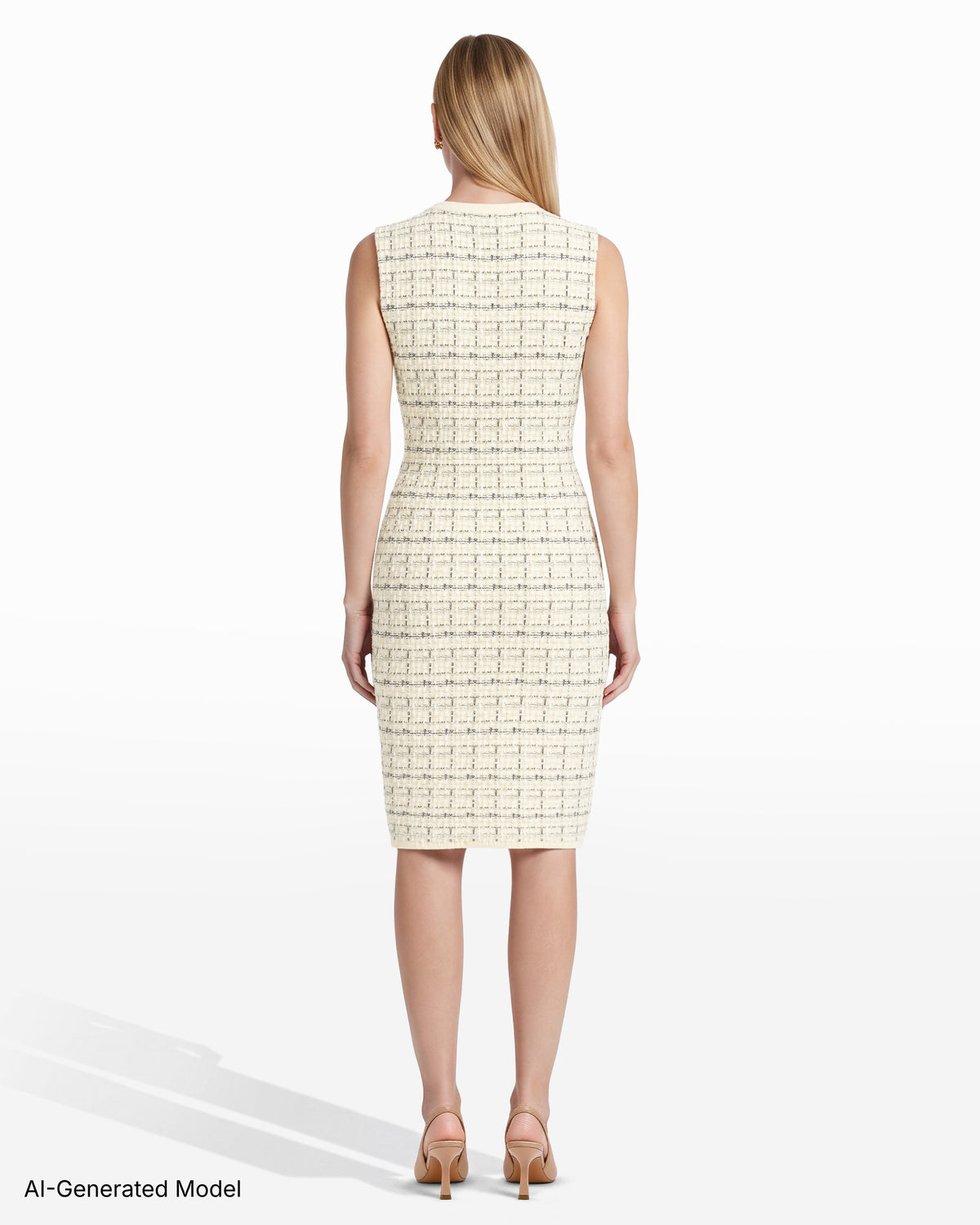 [SKU:12071088-9UT] Tweed Texture Stitch Sleeveless Boat Neck Dress