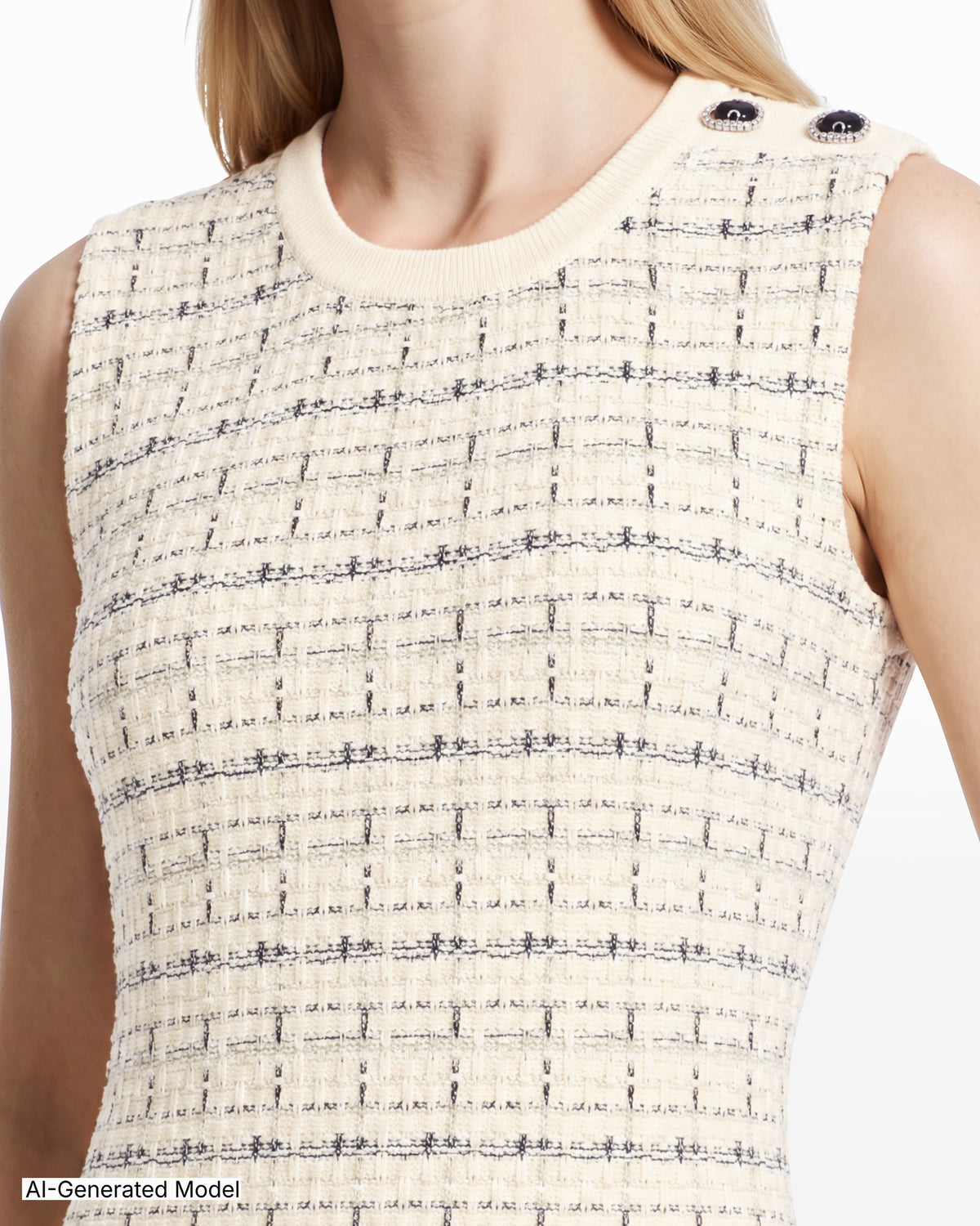 [SKU:12071088-9UT] Tweed Texture Stitch Sleeveless Boat Neck Dress