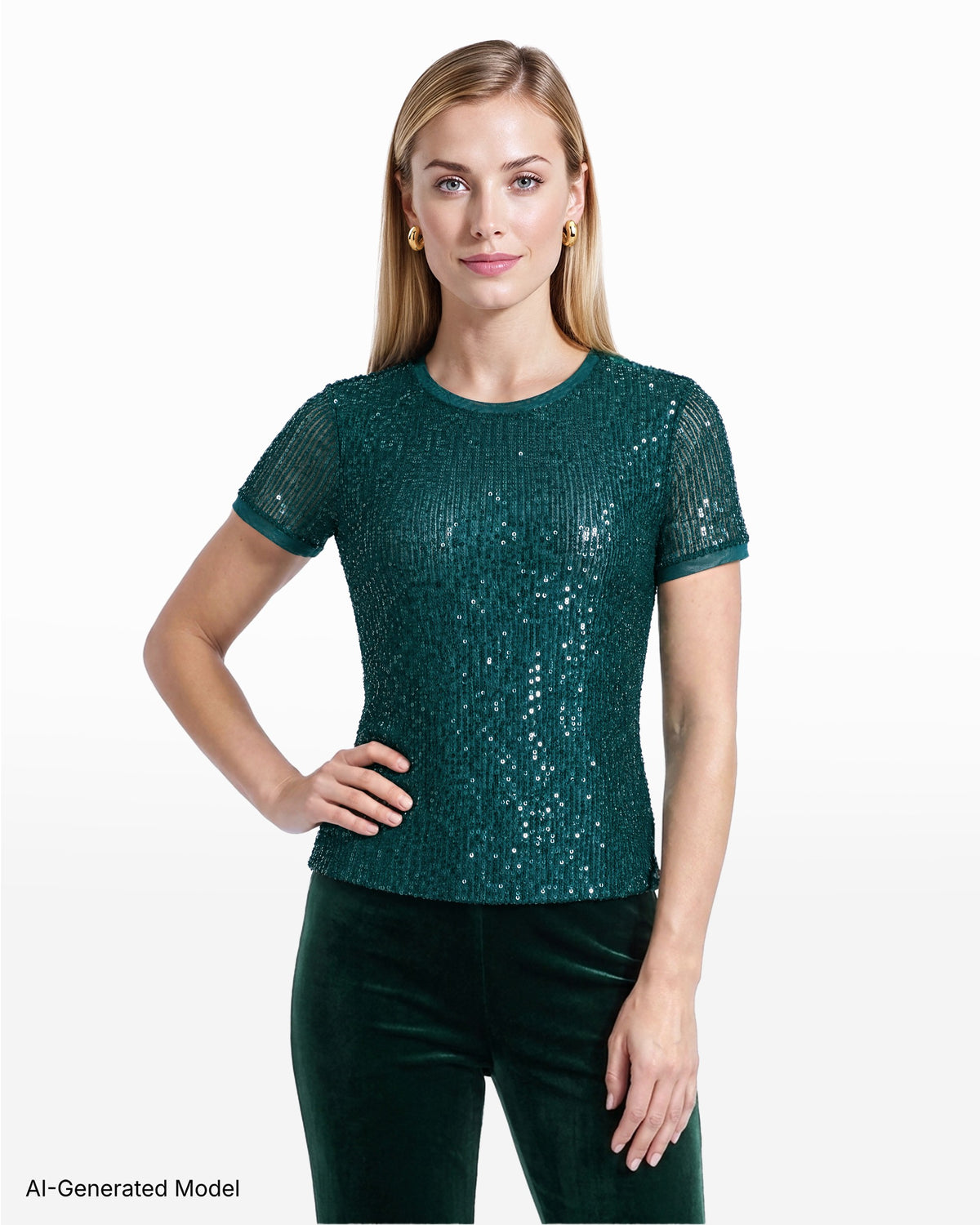 [SKU:12066270-3DO] Short Sleeve Banded Neckline Knit Top