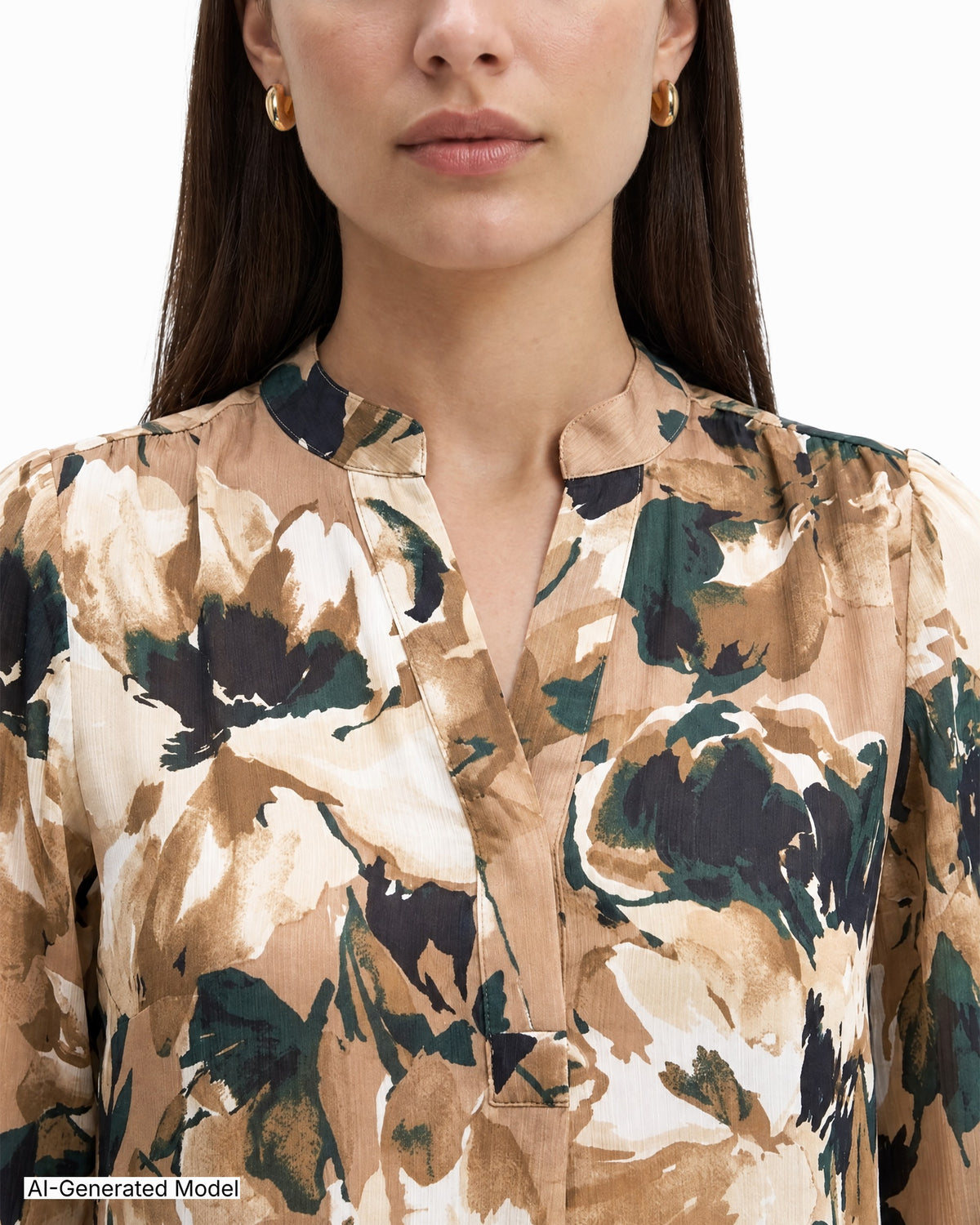 [SKU:12067595-F02] Pleat Front Floral Blouse