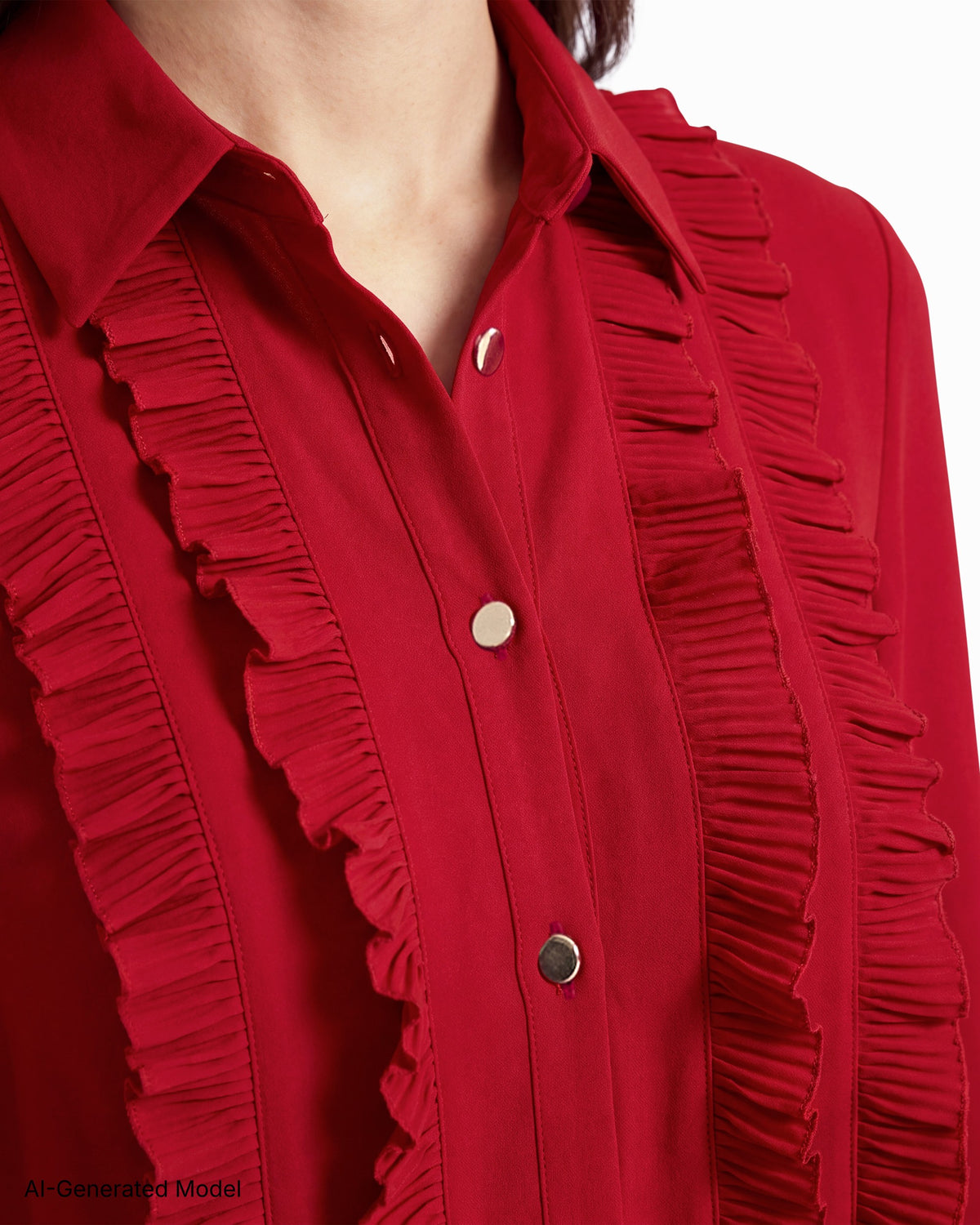 [SKU:12071168-4RK] Long Sleeve Button-Front Blouse with Body Ruffles