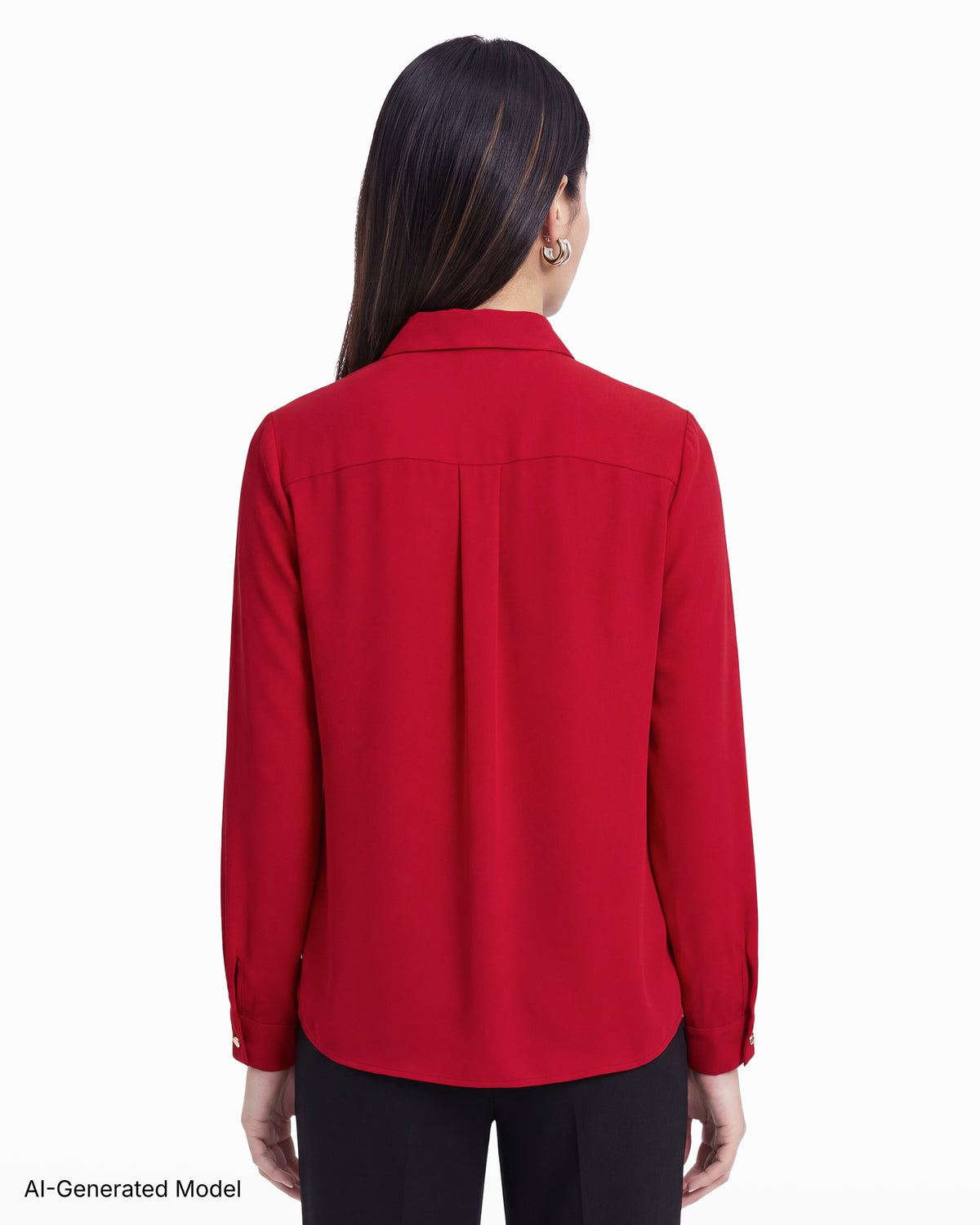 [SKU:12071168-4RK] Long Sleeve Button-Front Blouse with Body Ruffles