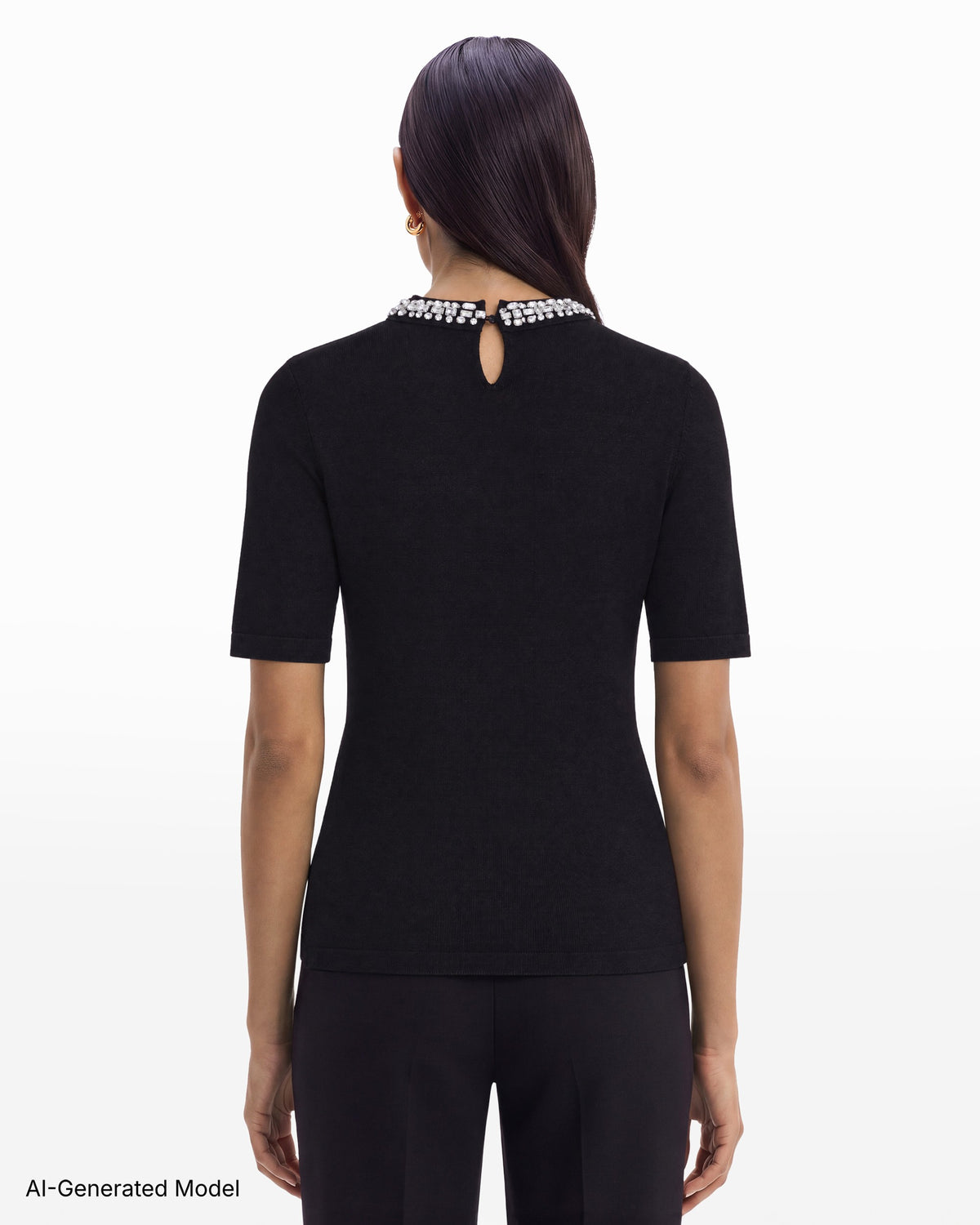 [SKU:12067748-3QK] Embellished Neck Sweater Top