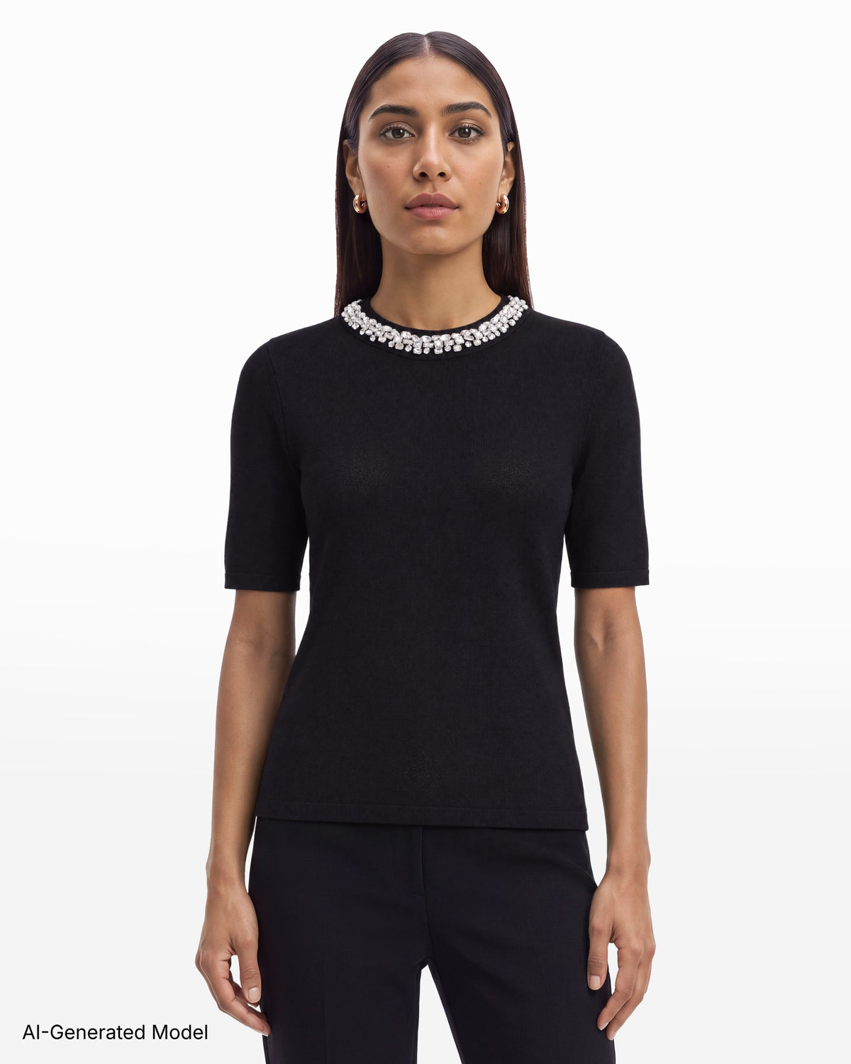 [SKU:12067748-3QK] Embellished Neck Sweater Top