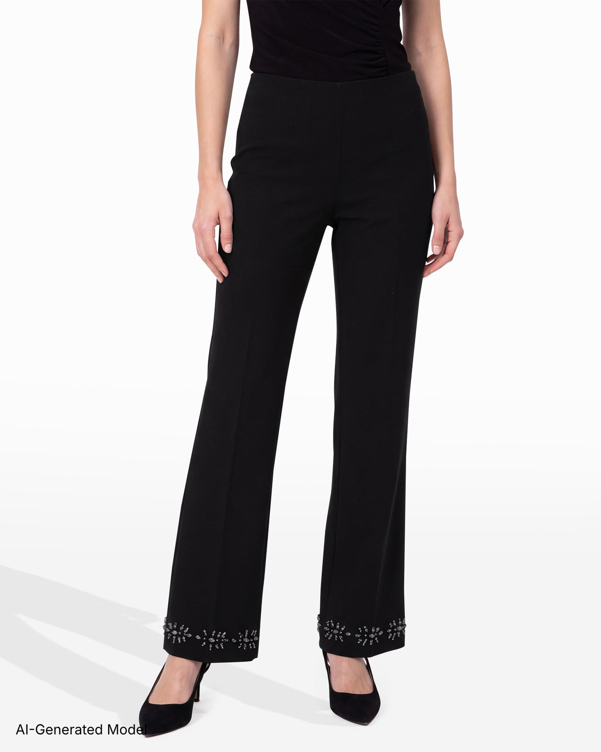 [SKU:12069859-3QK] Mid-Rise Ankle Flare Embellished Pant