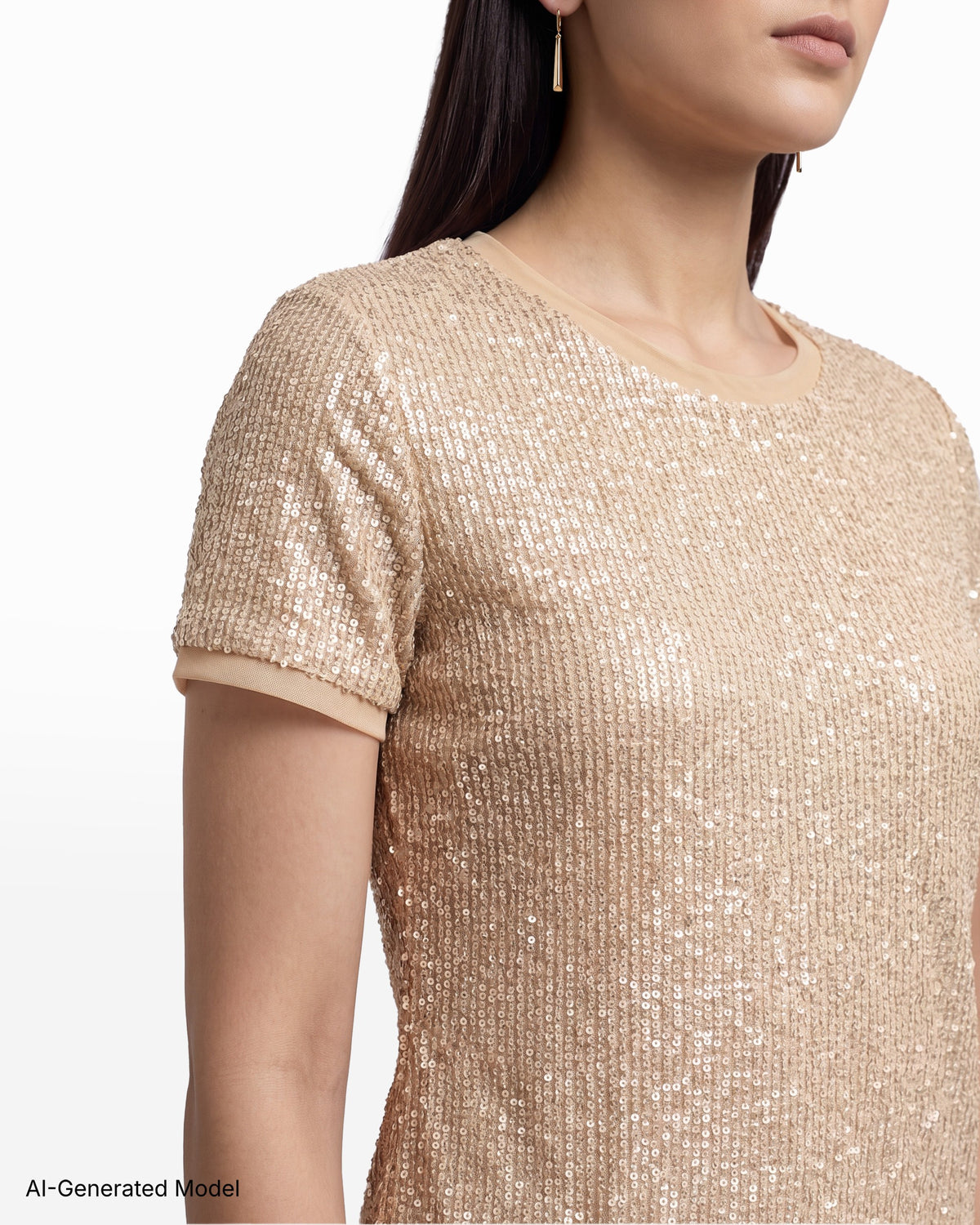 [SKU:12066270-459] Short Sleeve Banded Crew Neck Knit Tee
