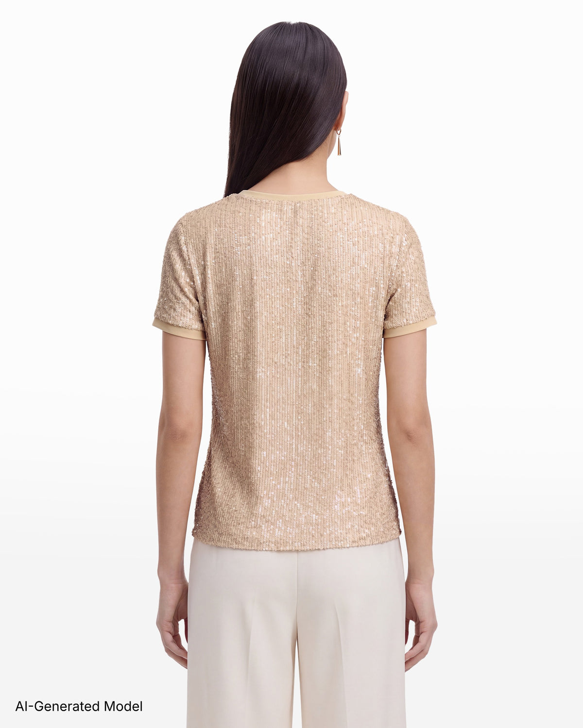 [SKU:12066270-459] Short Sleeve Banded Crew Neck Knit Tee