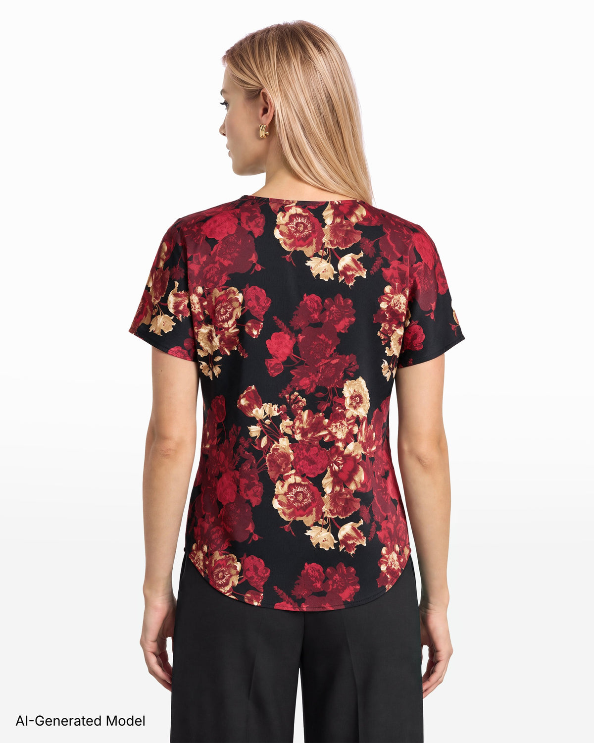 [SKU:12071256-610] Short Sleeve Bateau Neck Woven Blouse