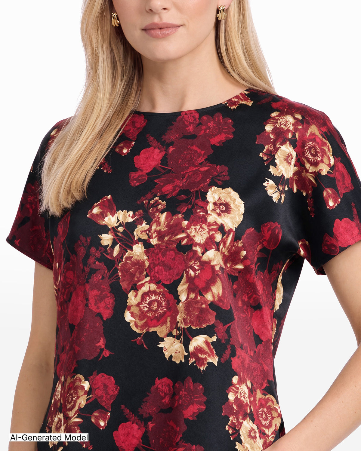 [SKU:12071256-610] Short Sleeve Bateau Neck Woven Blouse