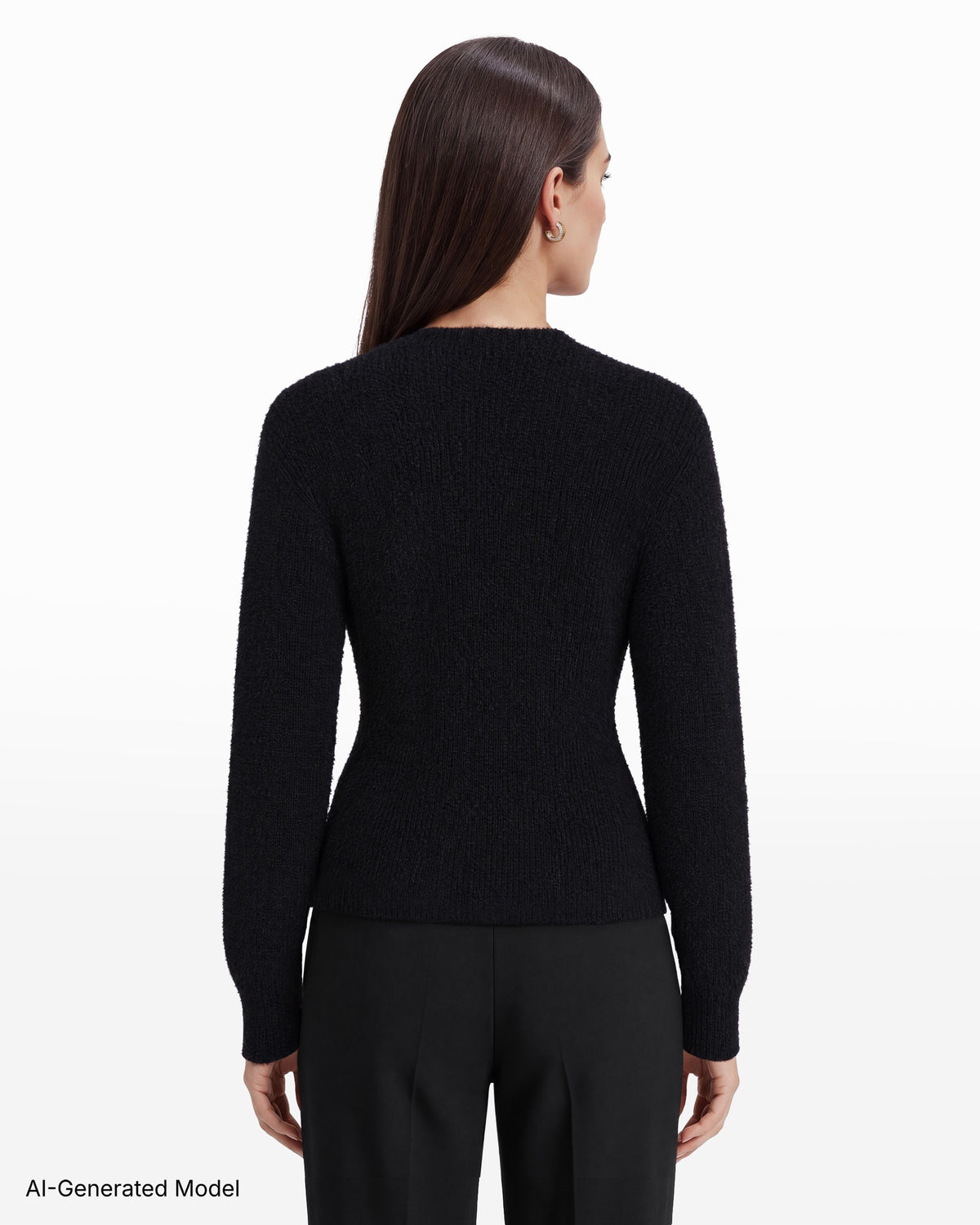 [SKU:12070857-3QK] Eyelash Faux Wrap Long Sleeve Sweater