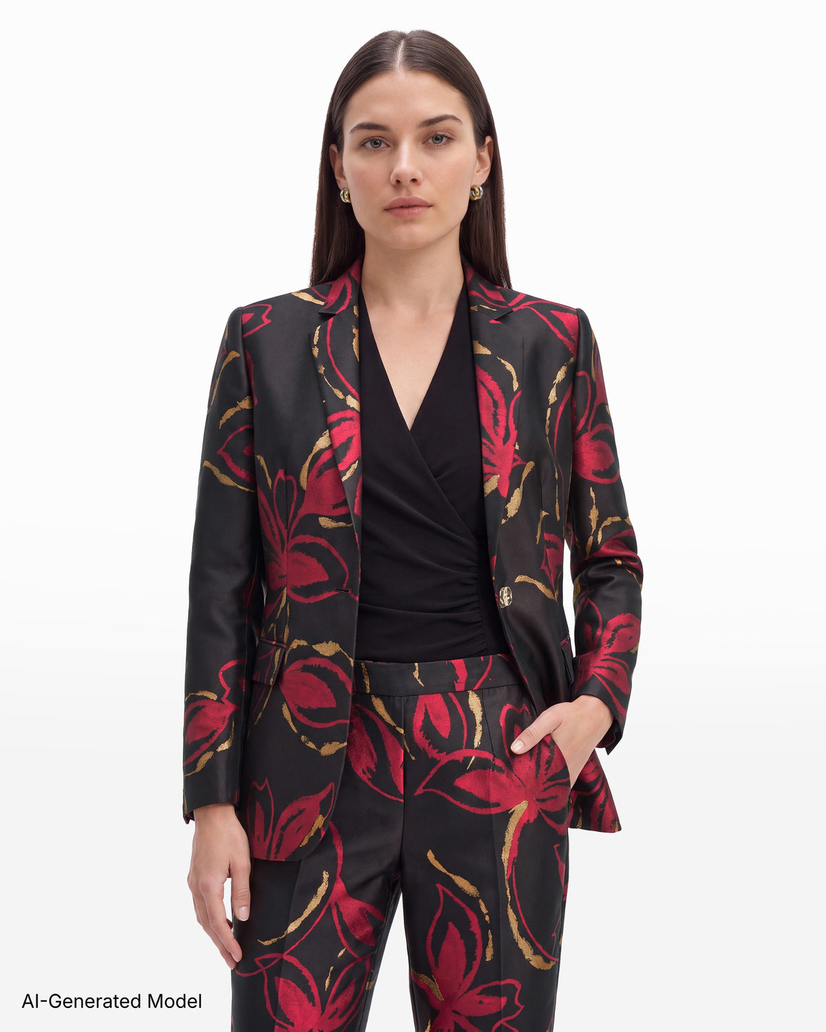 [SKU:12070707-9XO] One-Button Notch Lapel Jacket with Flap Pockets