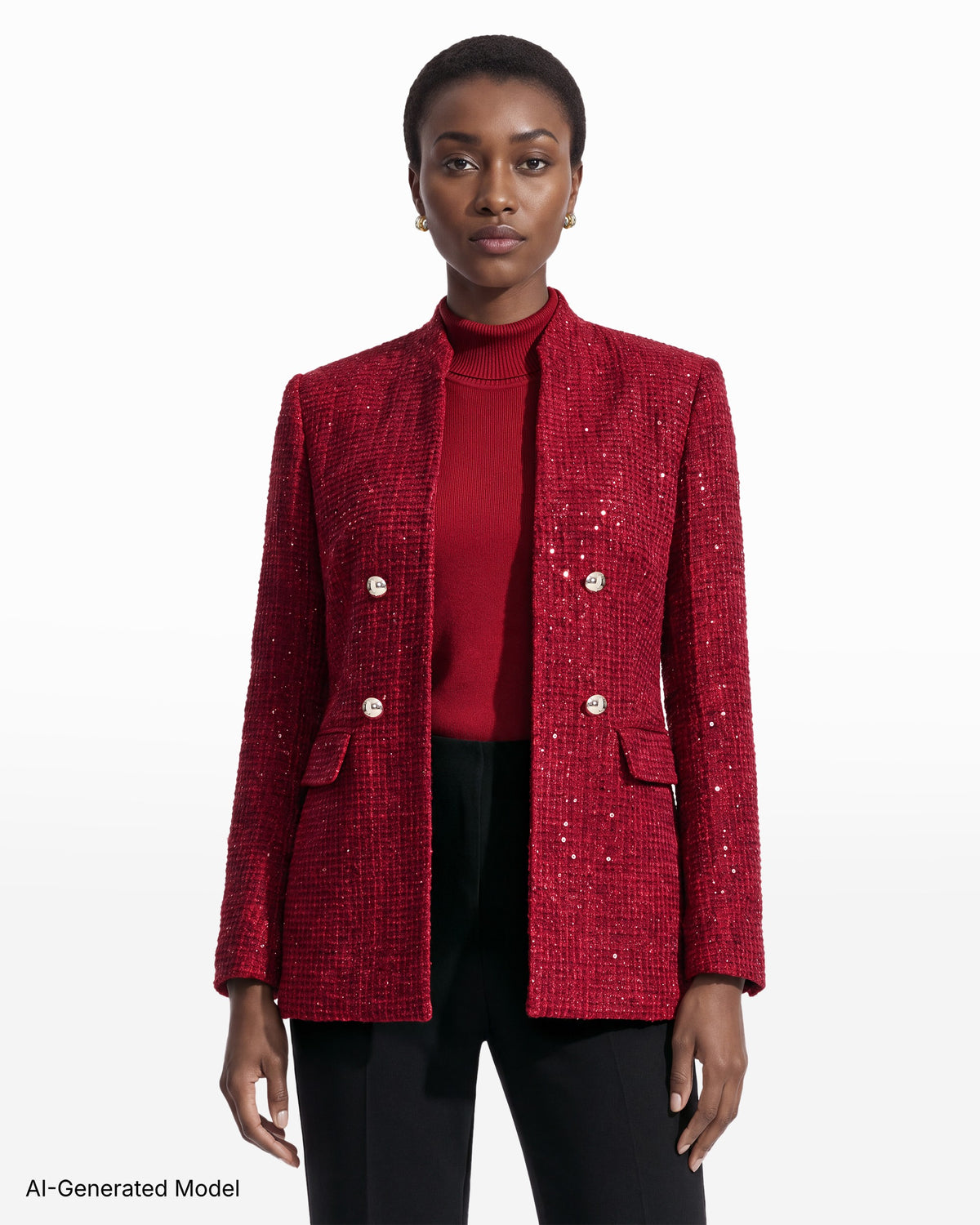 [SKU:12070704-4RK] Faux Double-Breasted Jacket With Flap Pockets