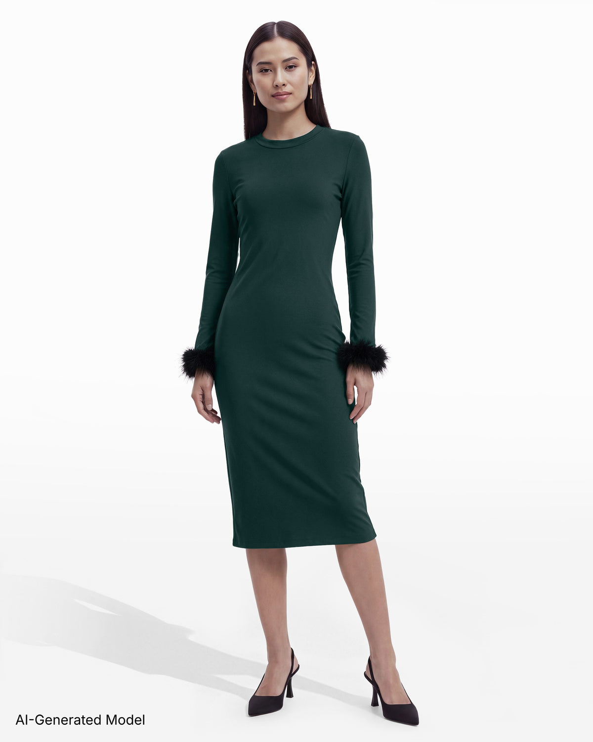 [SKU:12068179-3DO] Feather Trim Sheath Dress