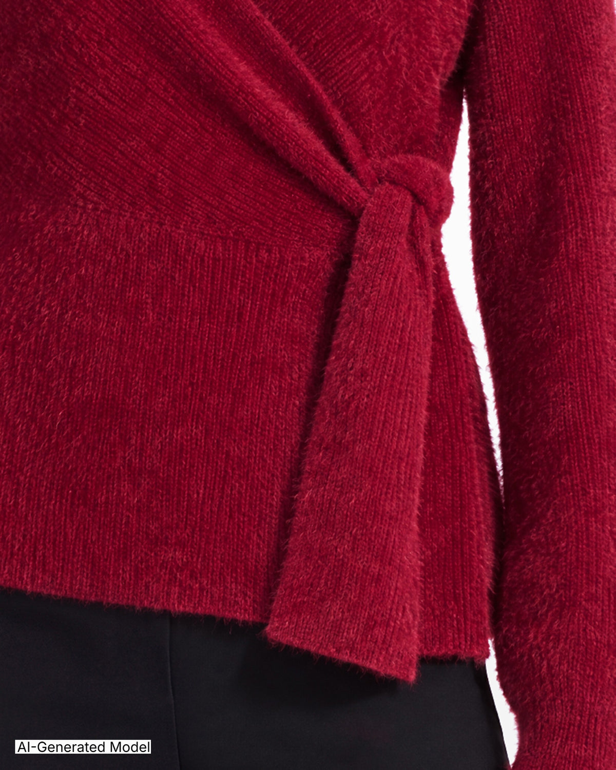 [SKU:12070857-4RK] Eyelash Faux Wrap Sweater