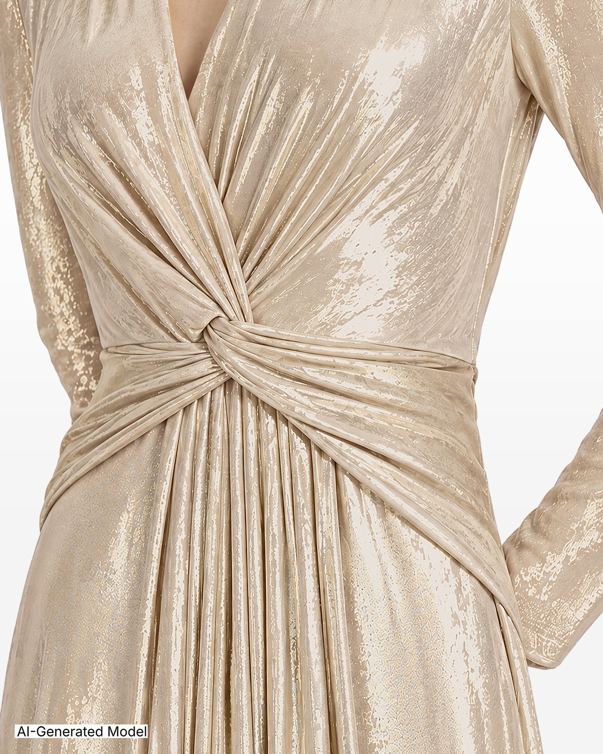 [SKU:12070592-458] Foil Jersey Twist Front Long Sleeve Maxi Dress