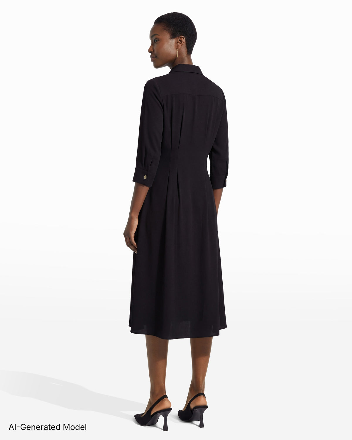 [SKU:12070019-3QK] Pleated Short Sleeve Button-Front Shirt Dress