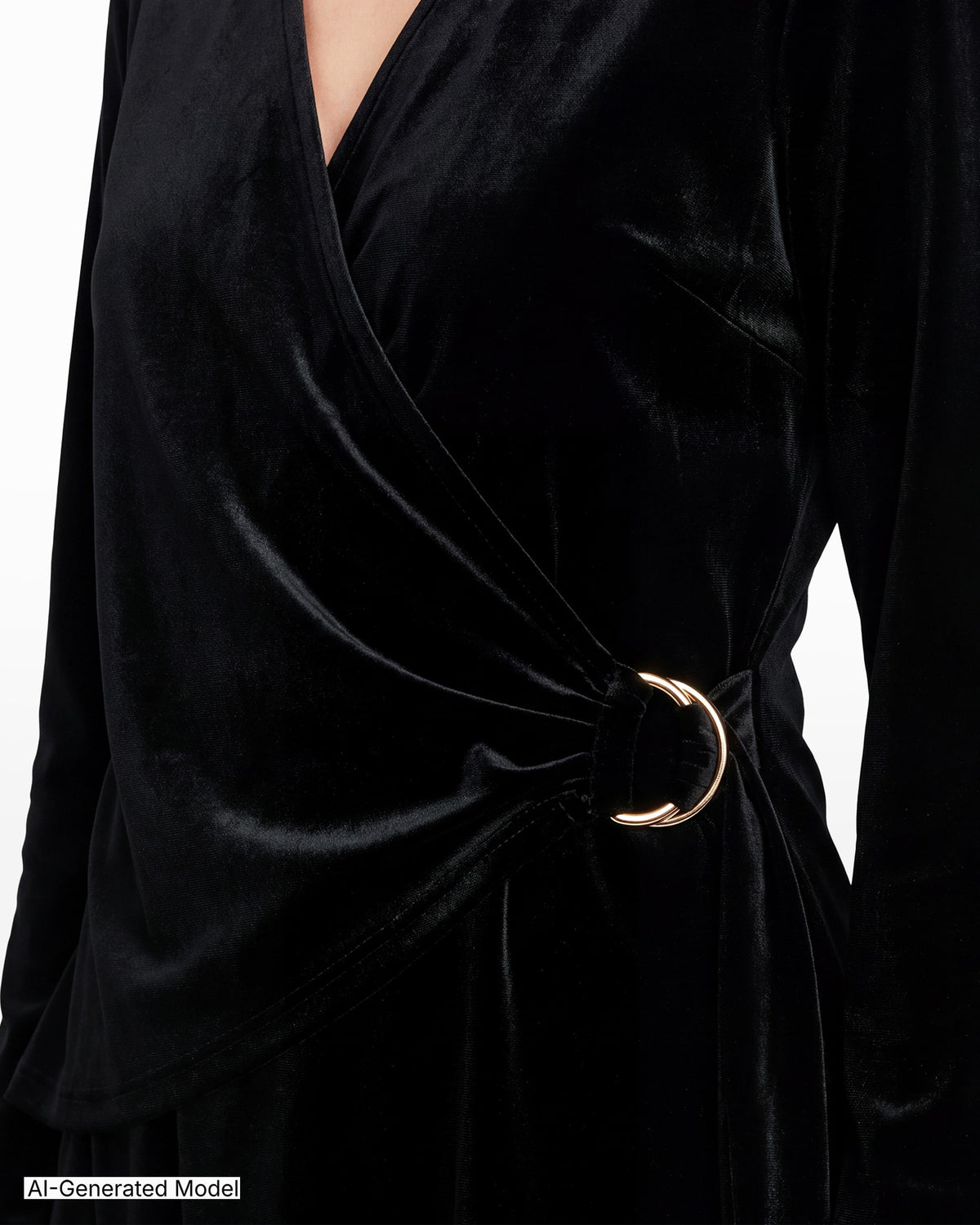 [SKU:12069212-3QK] Velour Draped Wrap Top