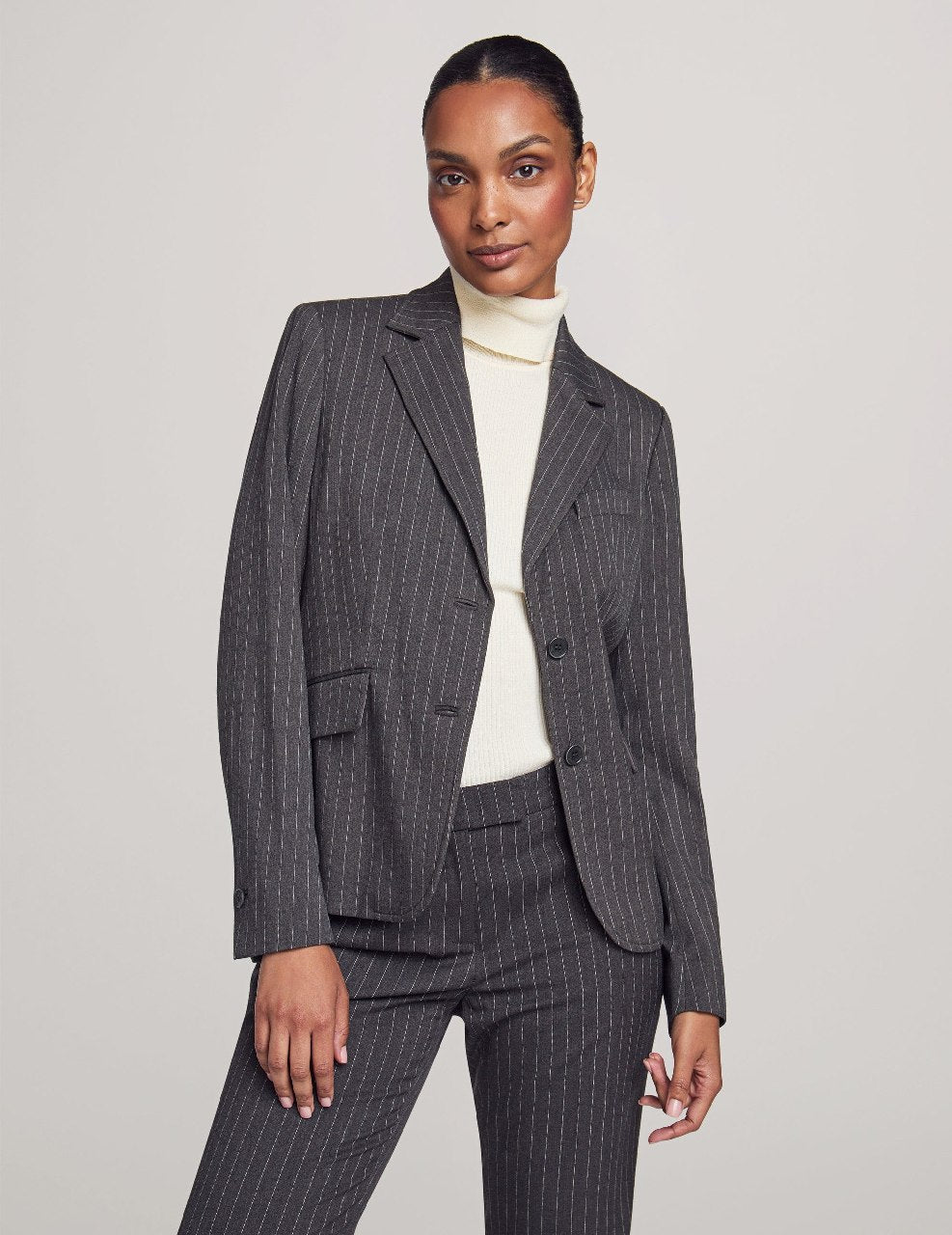 Executive Collection Pinstripe Two Button Jacket With Pant and Skirt