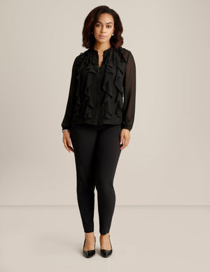 Anne Klein Anne Black Cascade Ruffle Blouse