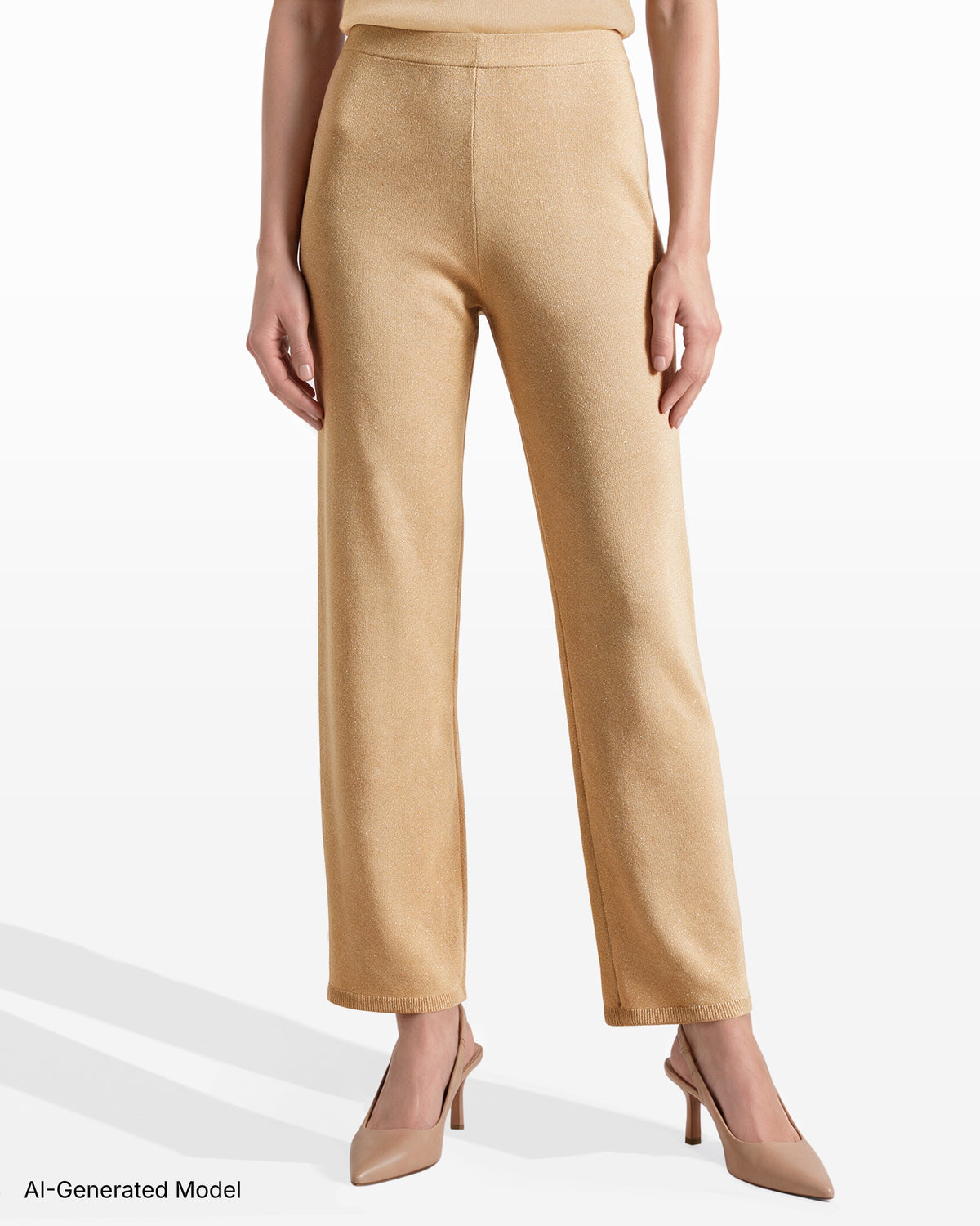 [SKU:12070758-3UZ] Lurex Wide Leg High Rise Sweater Pant