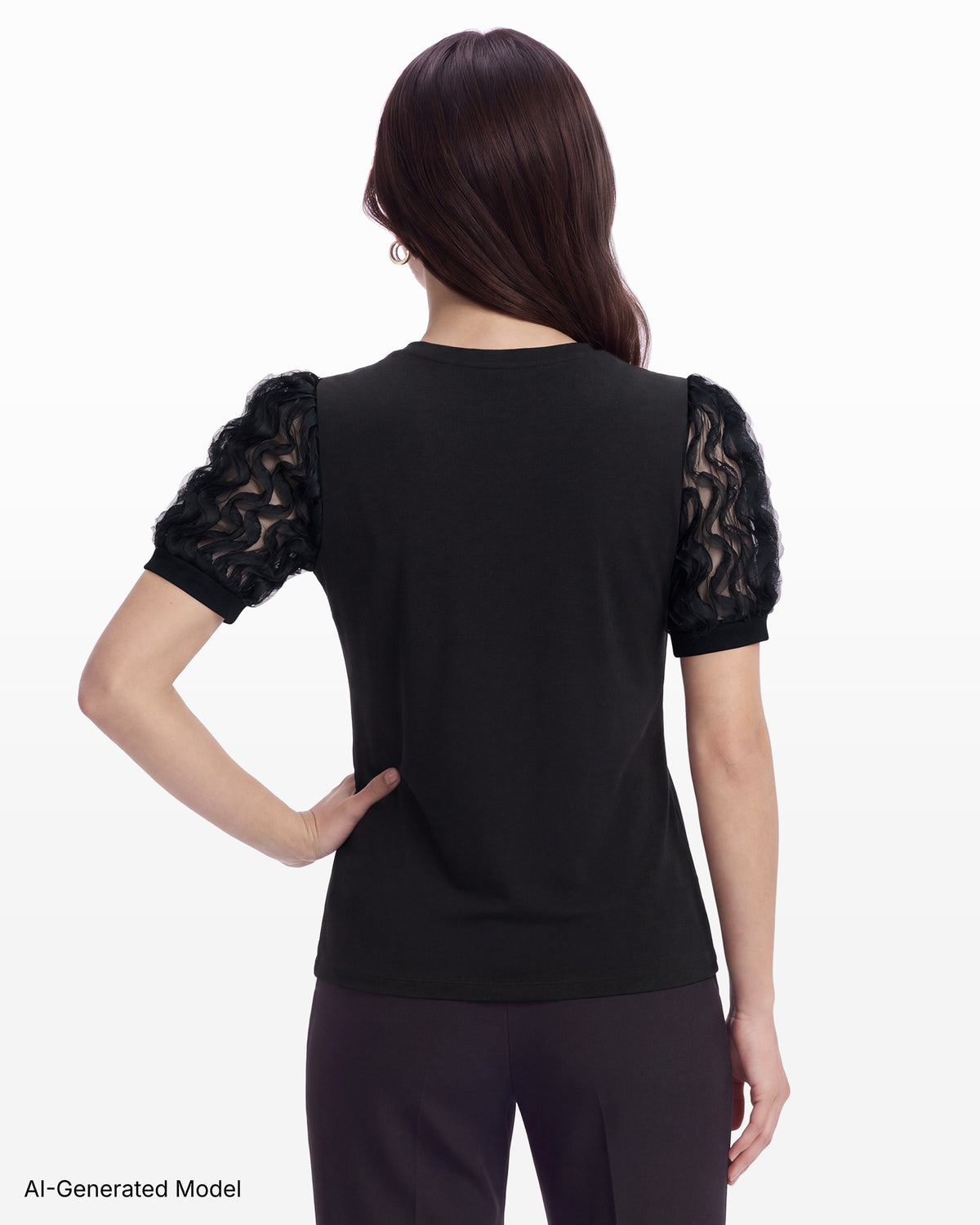 [SKU:12070157-3QK] Elbow Sleeve Crew Neck Combo Sleeve Knit Top