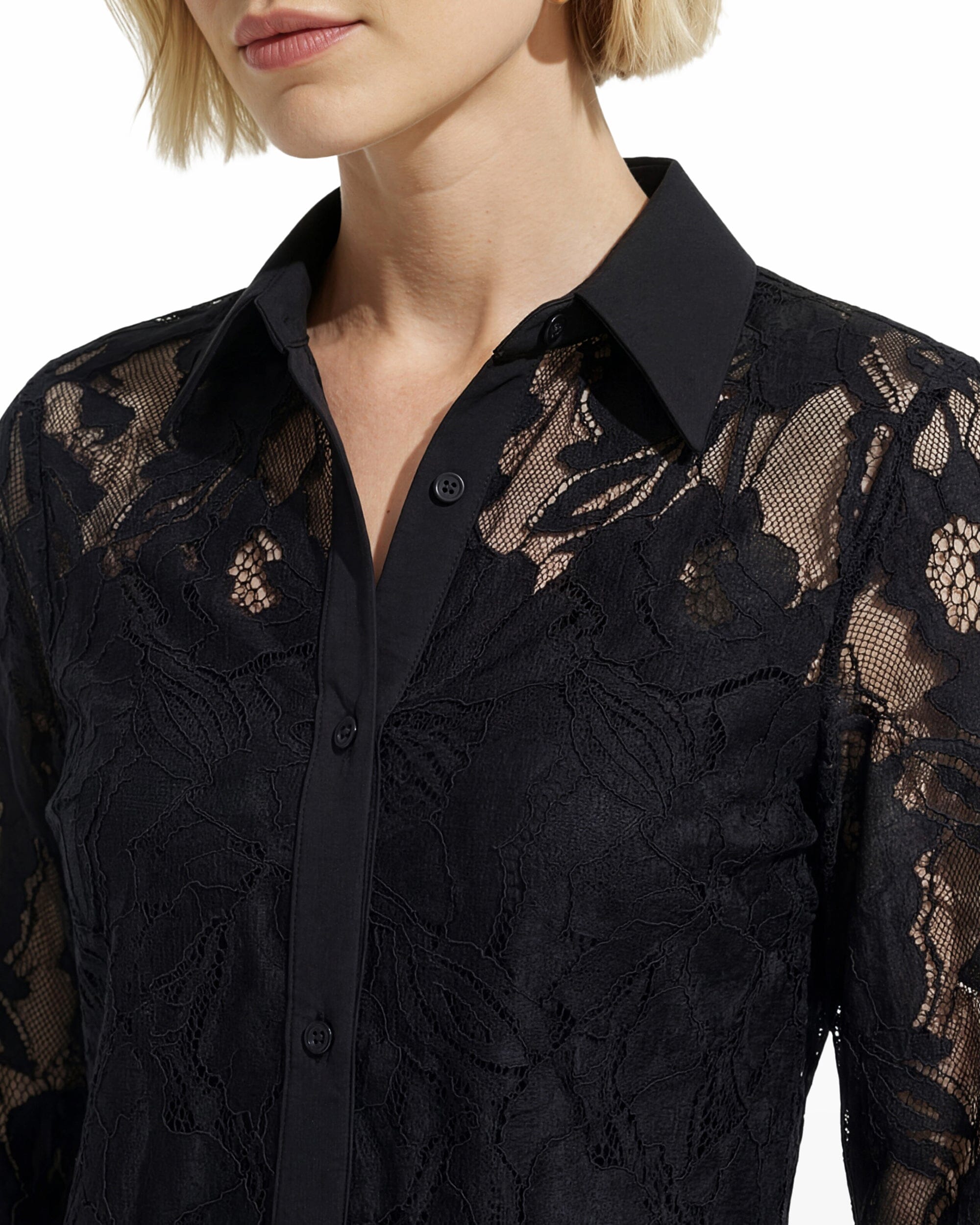 Anne Klein Long Sleeve Lace Button Down Shirt
