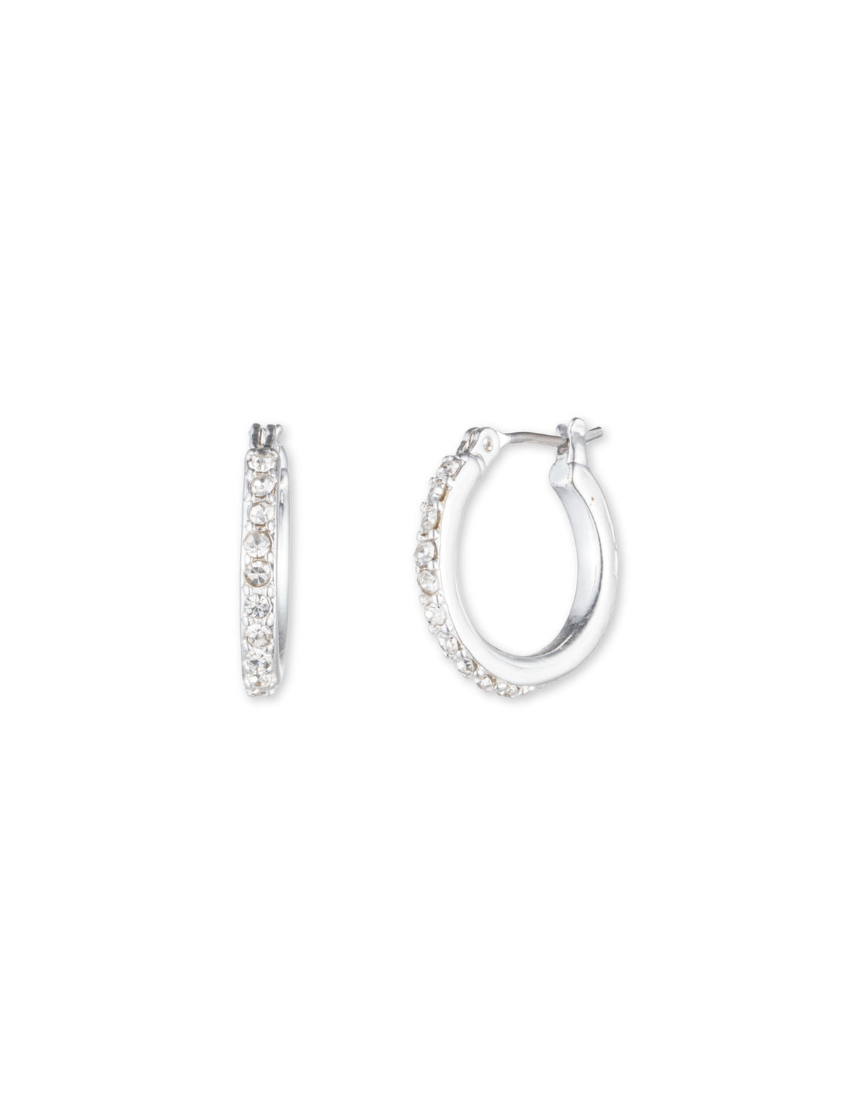 Anne Klein Silver Tone Small Crystal Pavé Hoop Earrings
