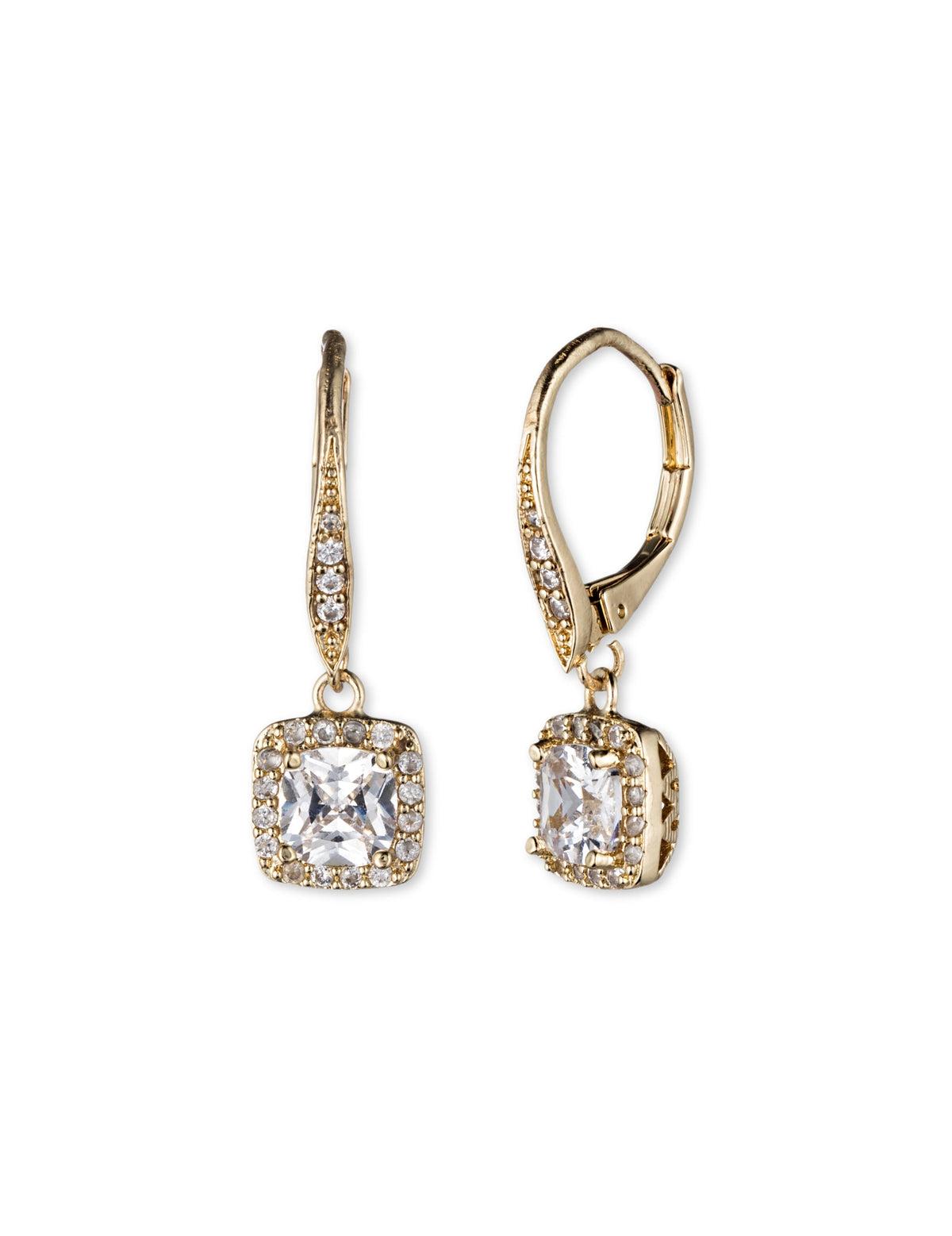 Anne Klein Gold Tone CZ Single Stone Drop Earrings