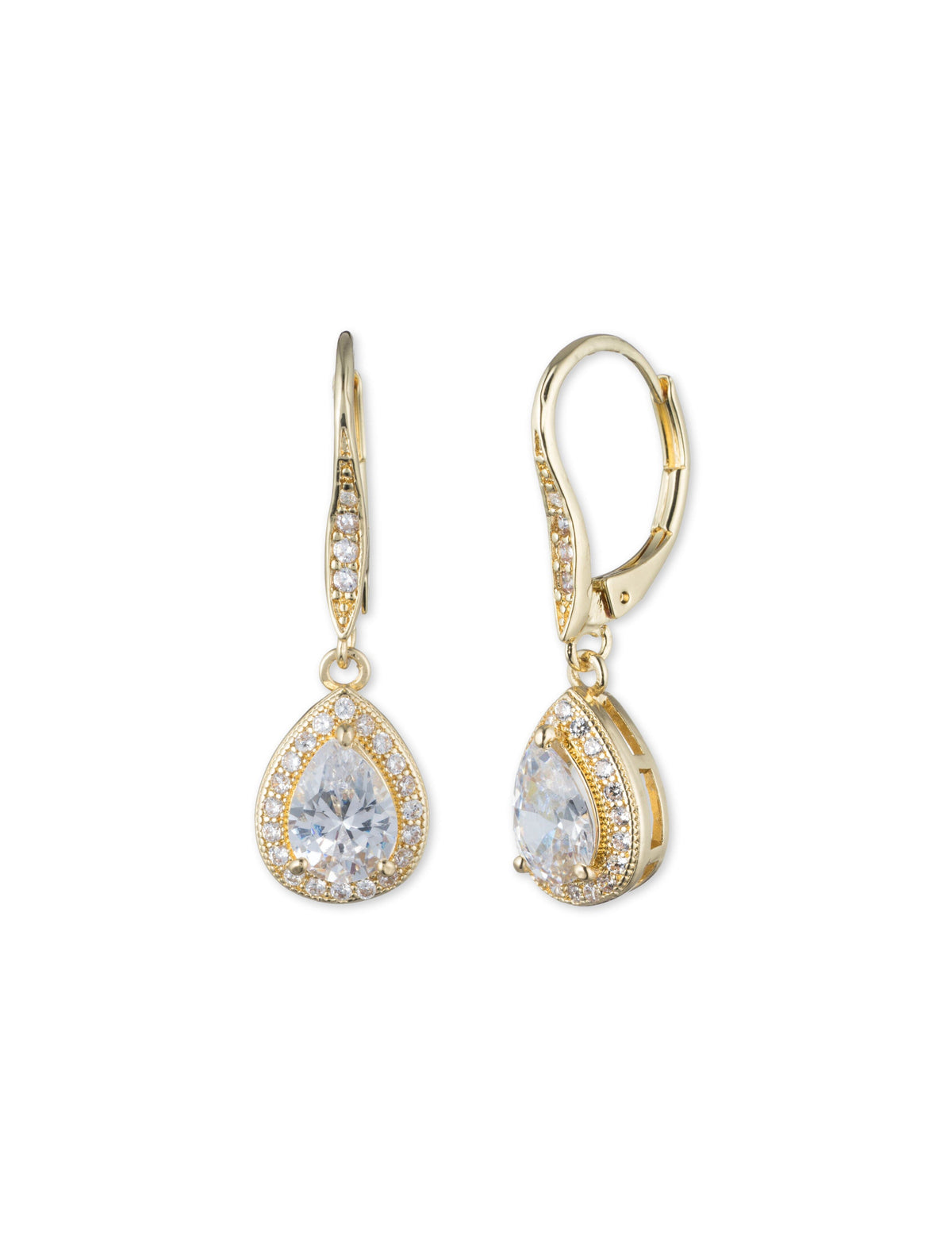 Anne Klein Gold Tone Gold CZ Pear Eurowire Drop Earrings