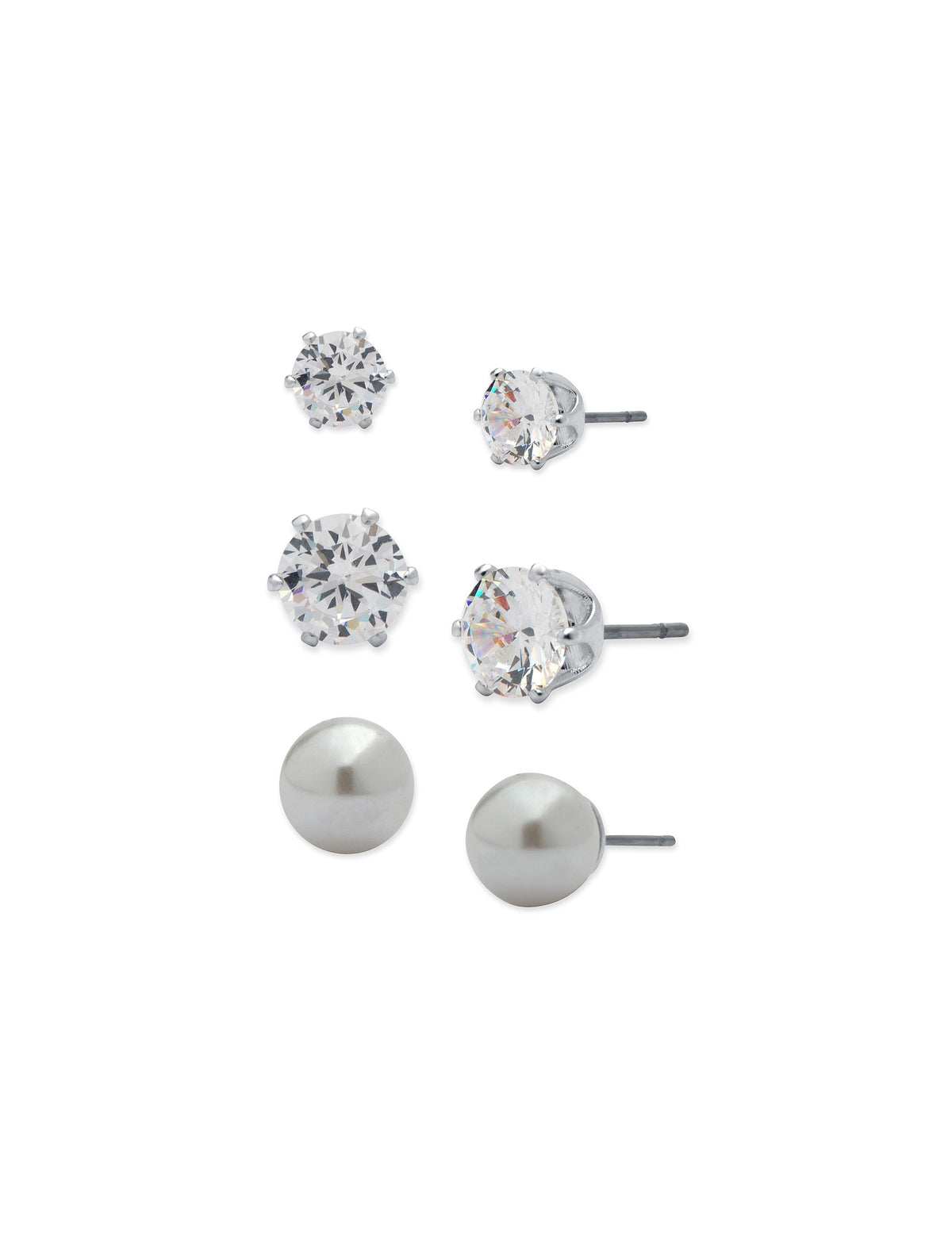 Anne Klein Silver Tone CZ and Pearl Stud Trio