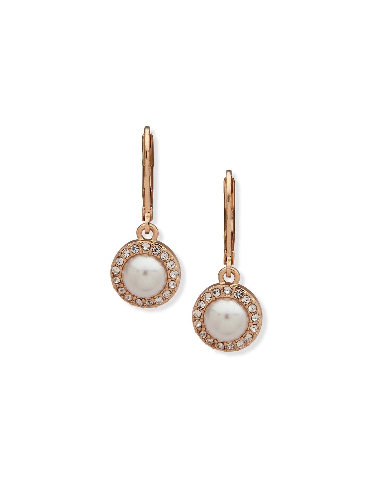 Anne Klein Gold Tone Halo Pearl Drop Earrings