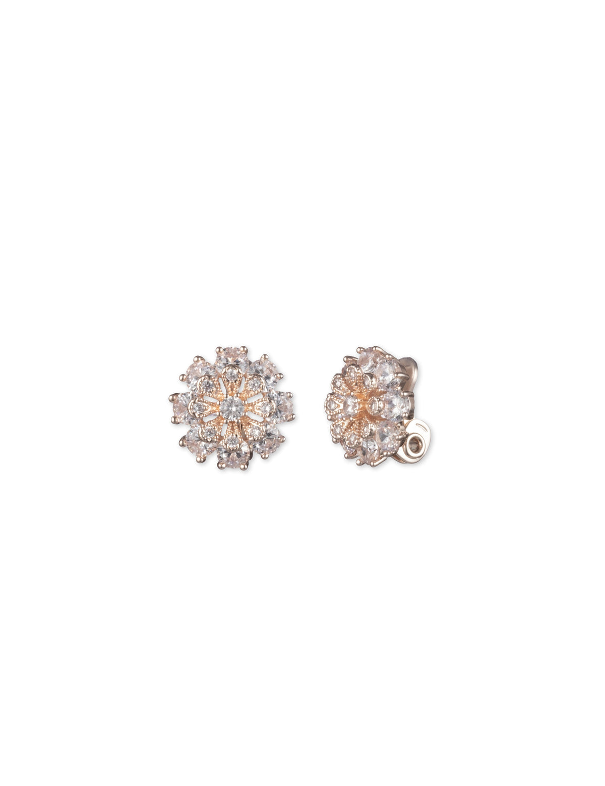 Anne Klein Rose Gold Tone CZ Flower Button Clip-On Earrings
