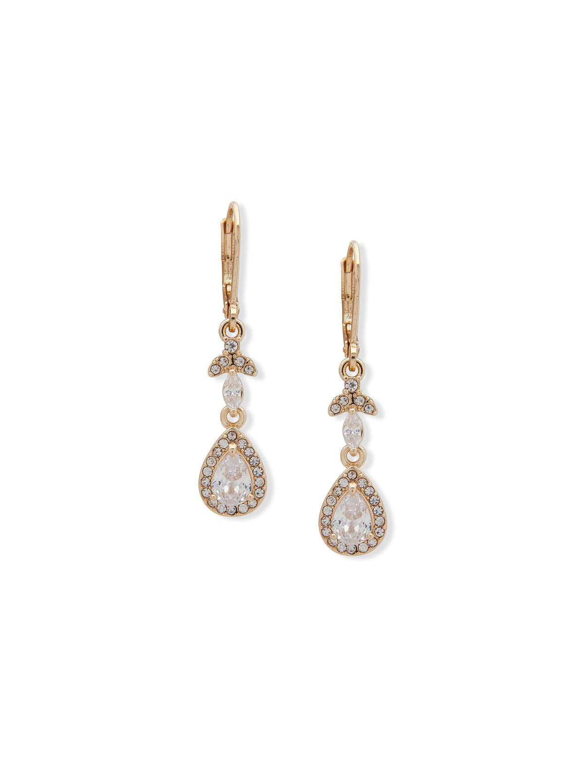 Anne Klein Gold Tone Leverback Teardrop Drop Earrings
