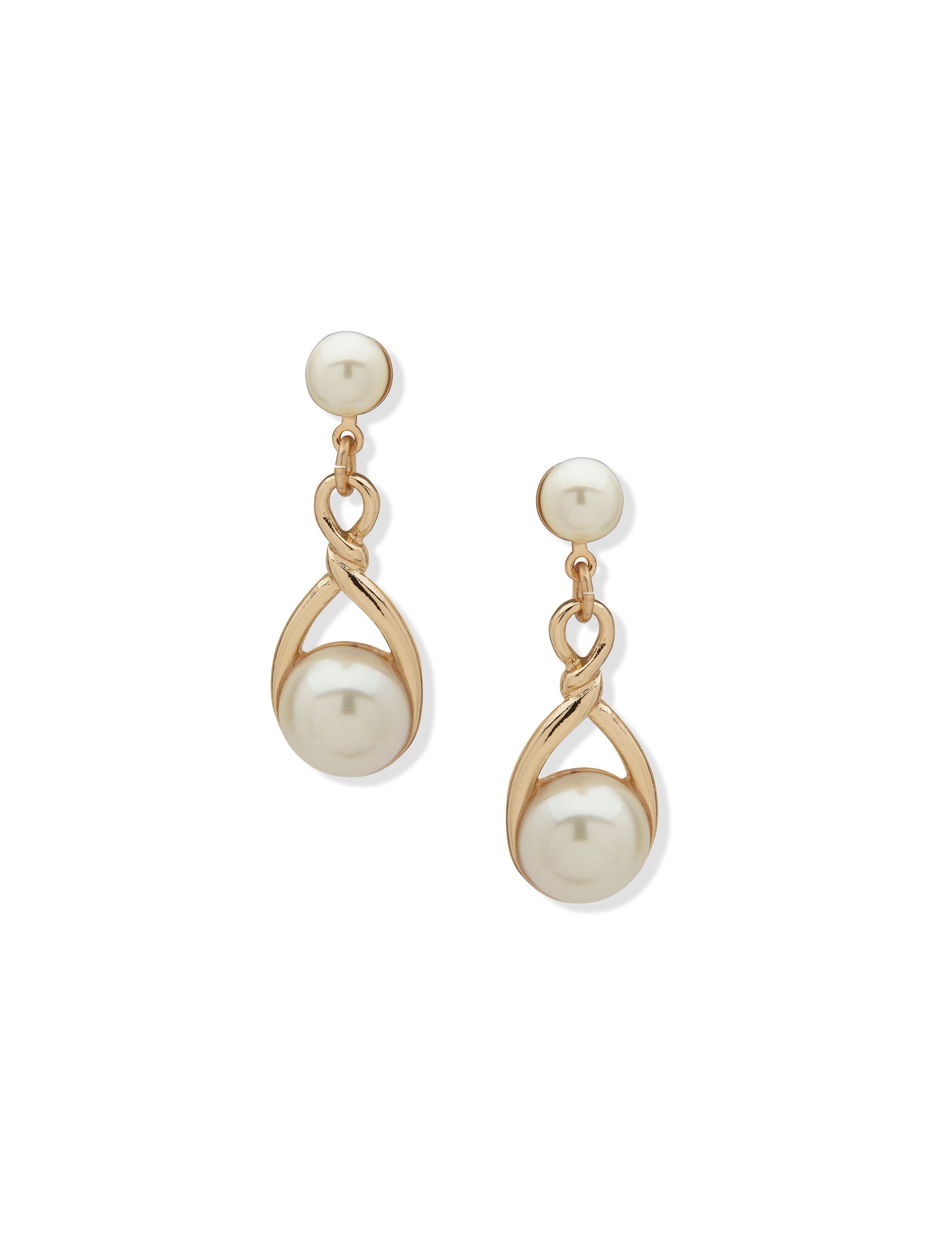 Anne Klein Gold Tone Twisted Pearl Post Linear Earrings