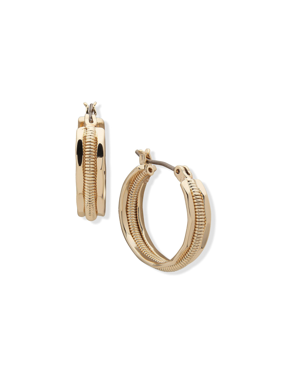 Anne Klein Gold Tone Small Smooth and Textured Hoop Earrings